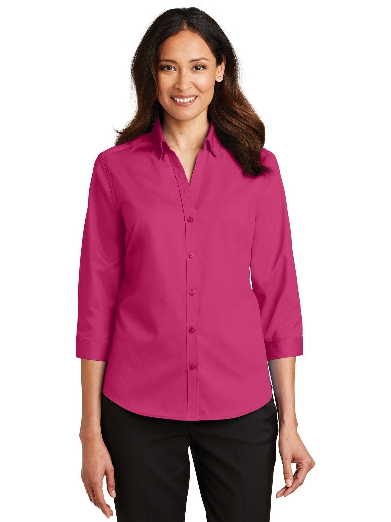 no-logo Port Authority Ladies 3/4 Sleeve SuperPro Twill Shirt-Discontinued-Port Authority-Thread Logic