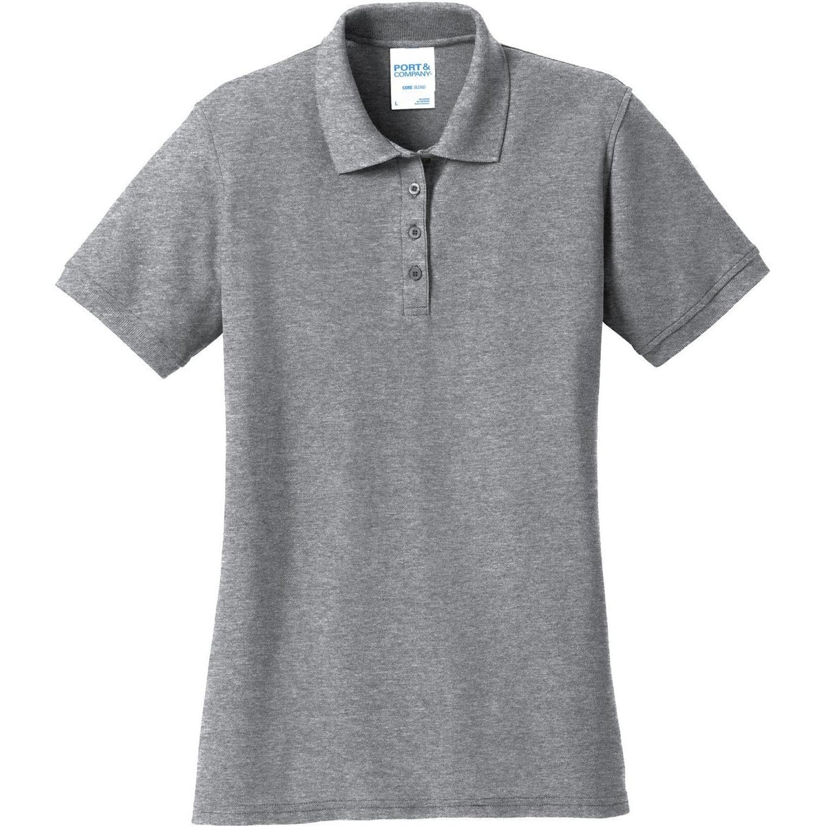 logo-left Port & Co Women's Core Blend Pique Polo-Regular-Port Authority-Athletic Heather-XS-Thread Logic