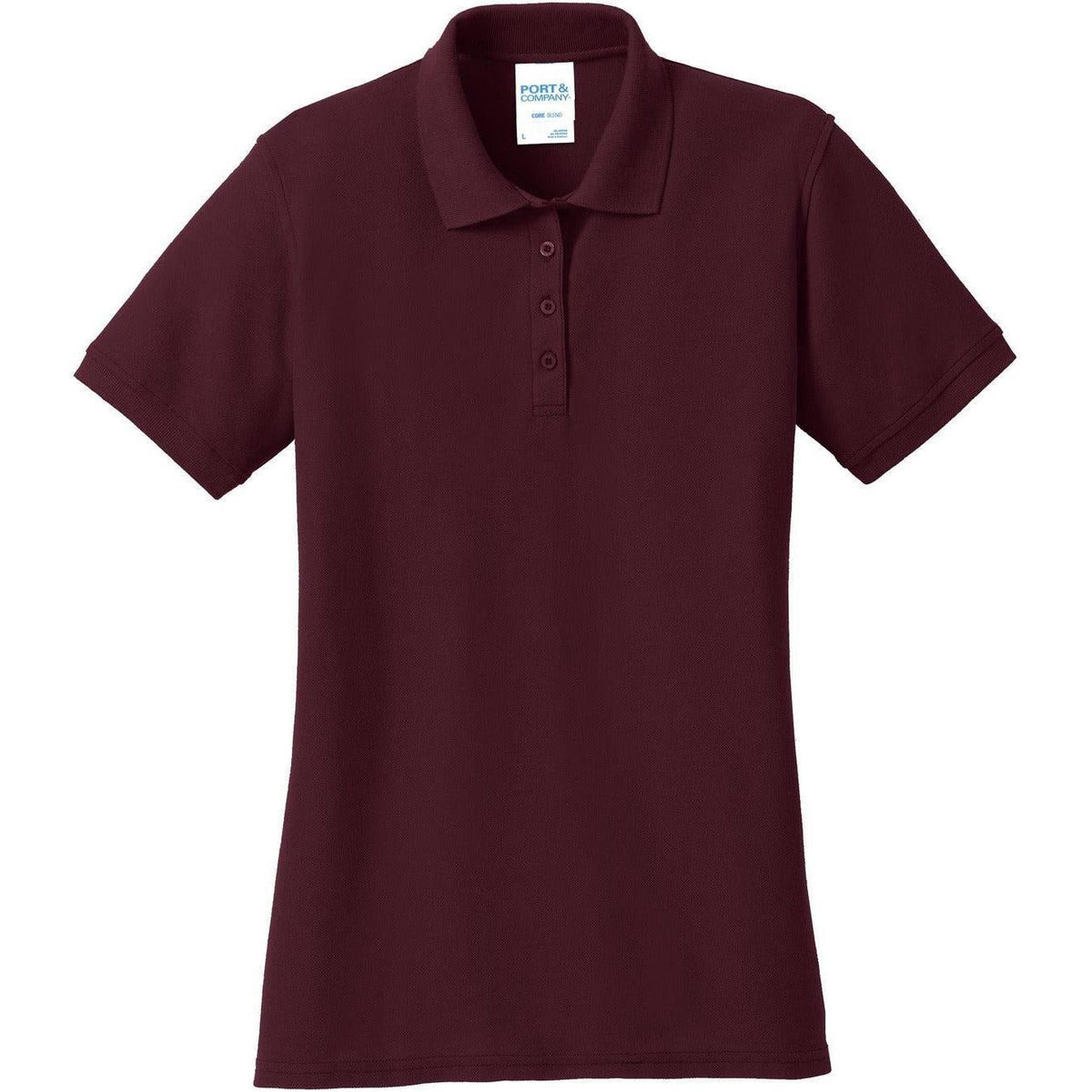 logo-left Port & Co Women's Core Blend Pique Polo-Regular-Port Authority-Athletic Maroon-XS-Thread Logic