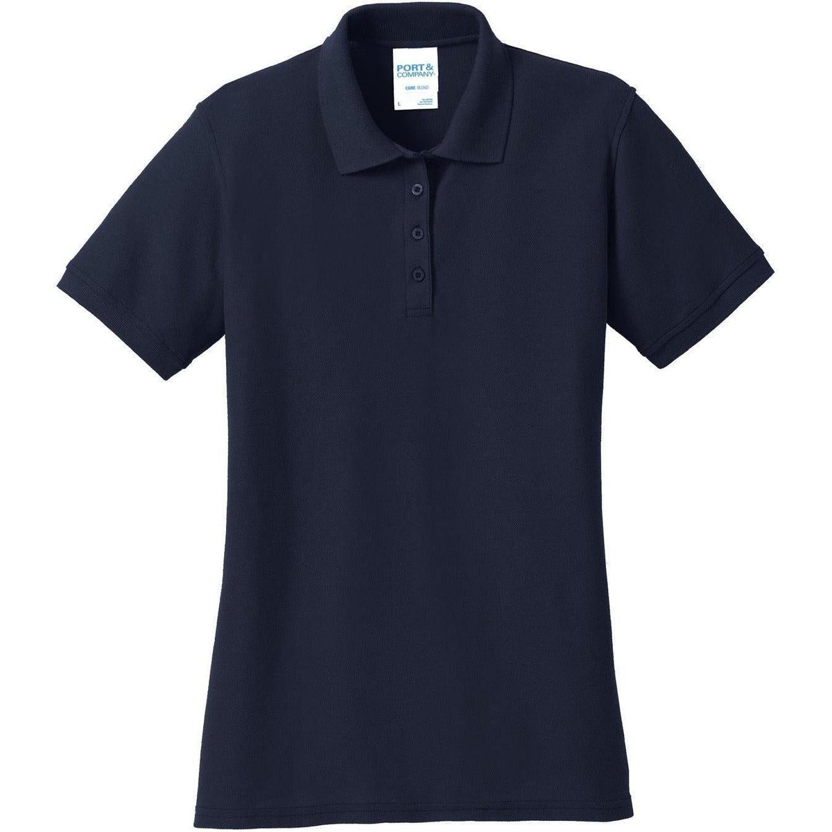 logo-left Port & Co Women's Core Blend Pique Polo-Regular-Port Authority-Deep Navy-XS-Thread Logic