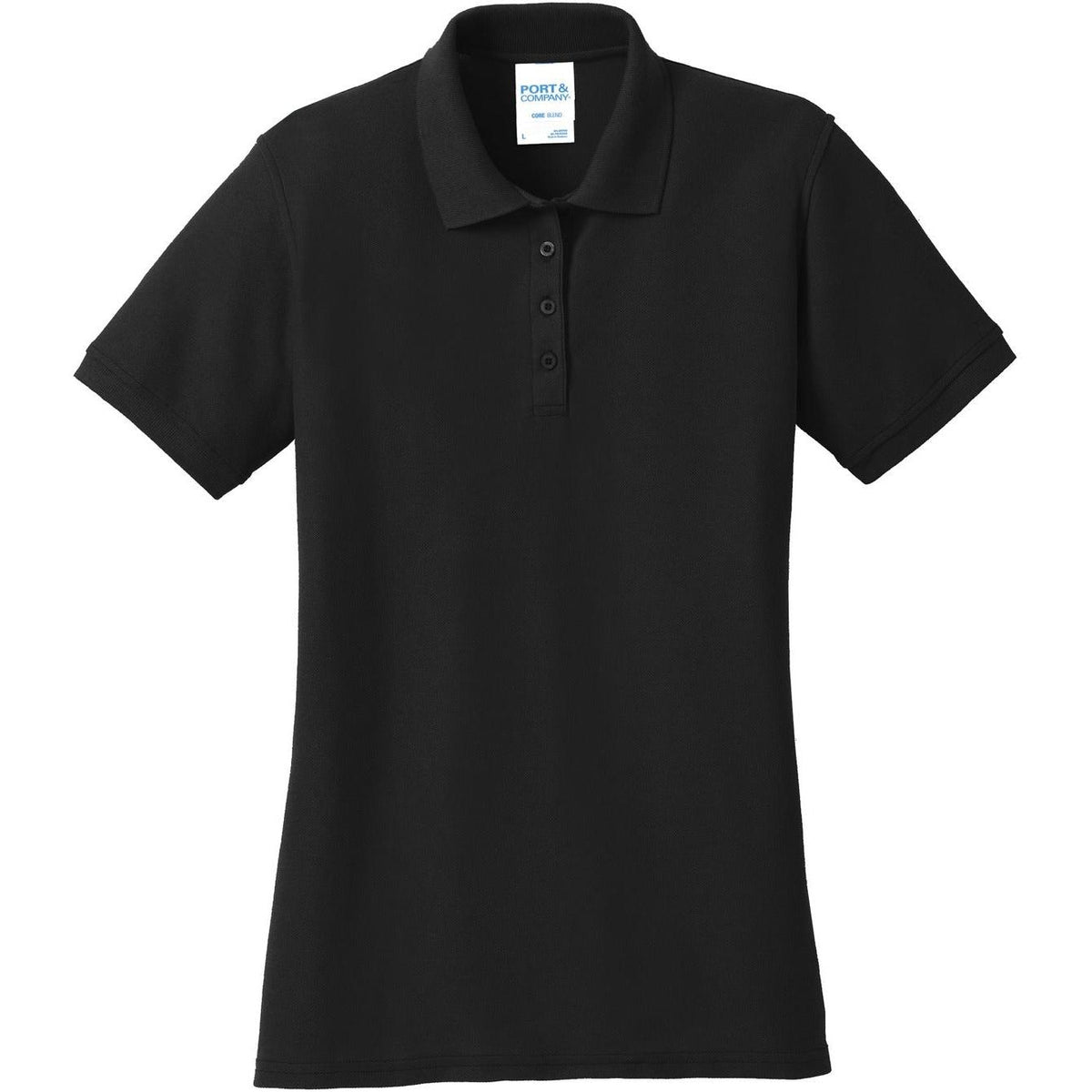 logo-left Port & Co Women's Core Blend Pique Polo-Regular-Port Authority-Jet Black-XS-Thread Logic