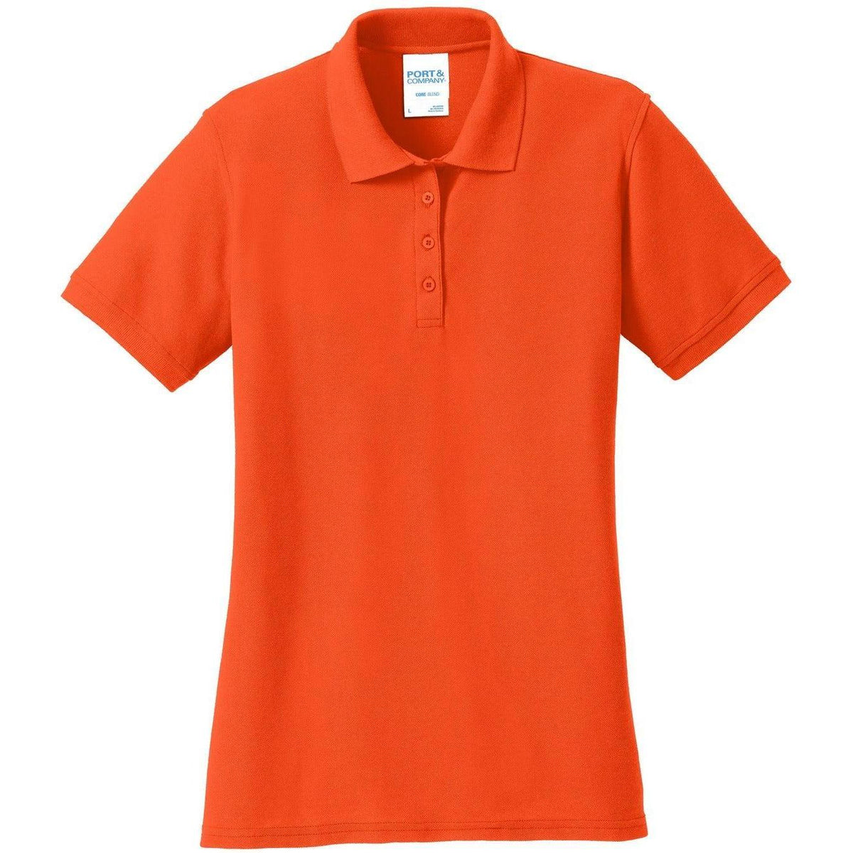 logo-left Port & Co Women's Core Blend Pique Polo-Regular-Port Authority-Orange-XS-Thread Logic