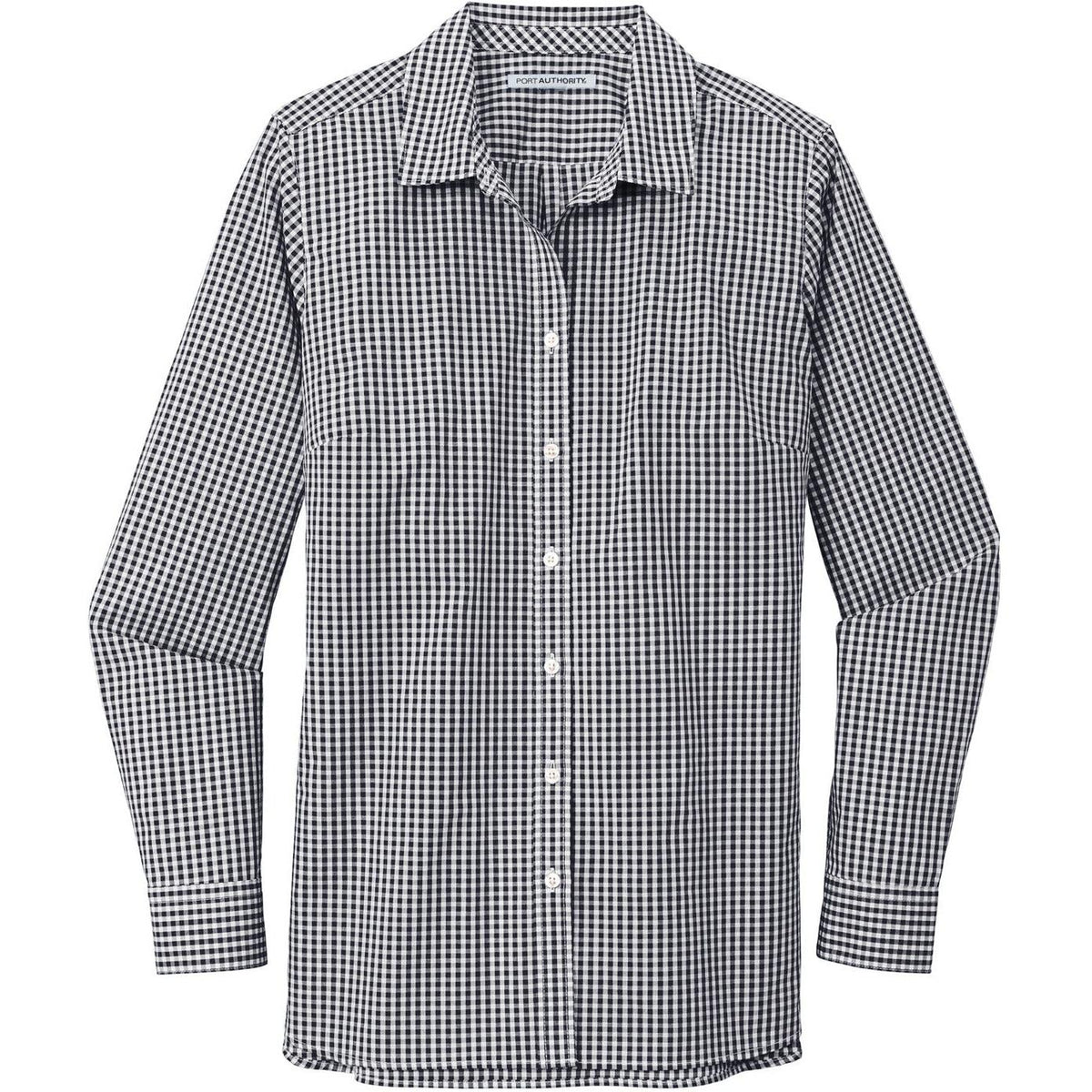 no-logo Port Authority Women's Broadcloth Gingham Easy Care Shirt-Dress Shirts-Port Authority-Black/White-XS-Thread Logic