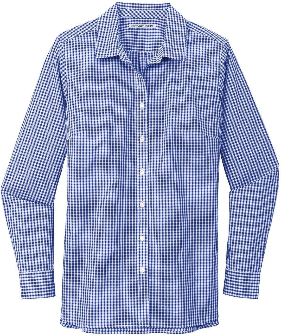 No-Logo CLOSEOUT - Port Authority Ladies Broadcloth Gingham Easy Care Shirt-Dress Shirts-Port Authority-True Royal/White-XS-Thread Logic