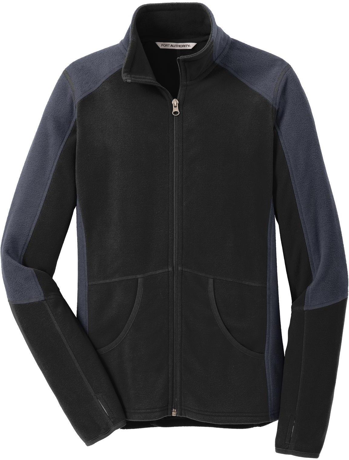 No-Logo CLOSEOUT - Port Authority Ladies Colorblock Microfleece Jacket-Active-Port Authority-Black/Battleship Grey-S-Thread Logic