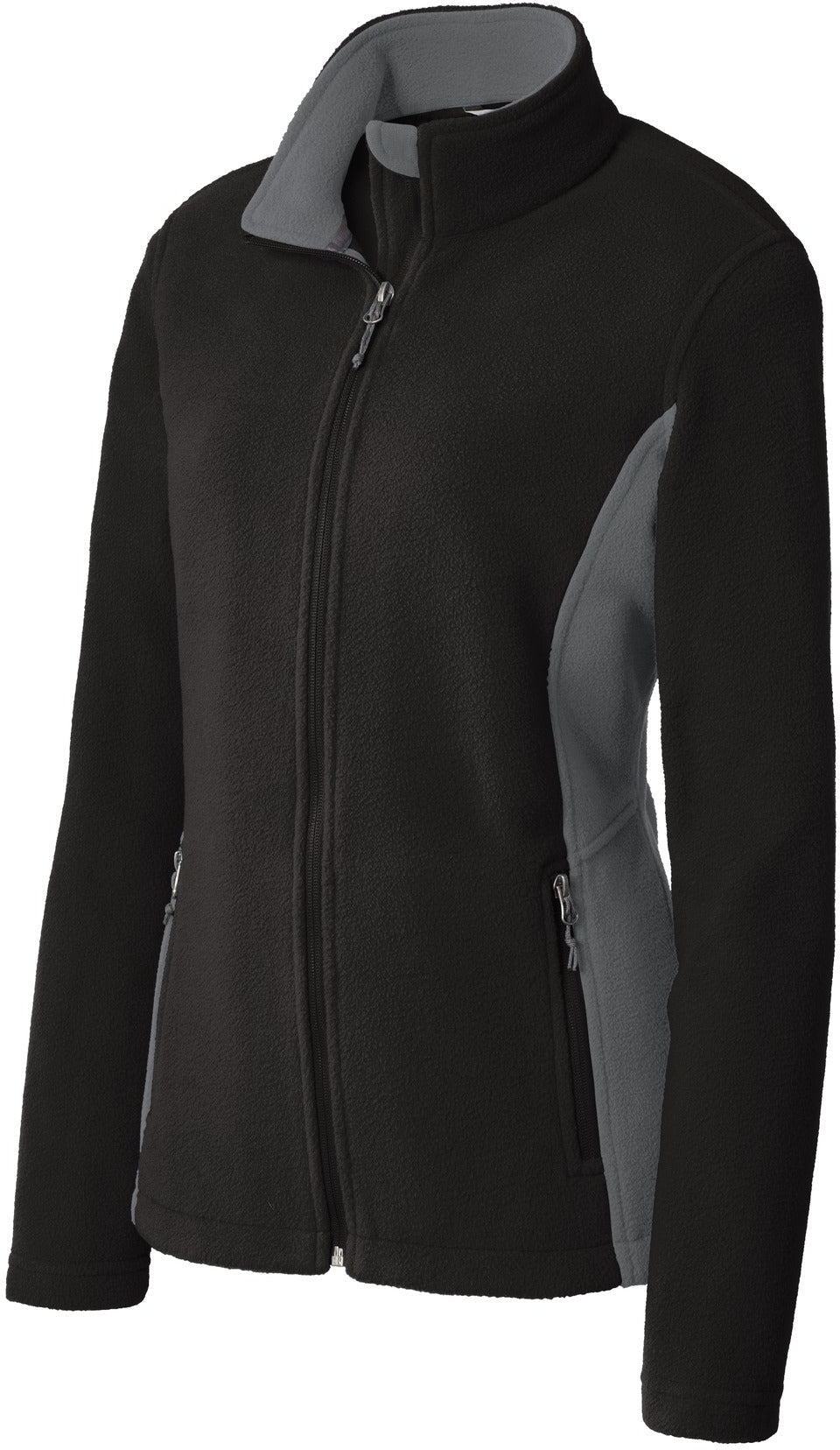 No-Logo CLOSEOUT - Port Authority Ladies Colorblock Value Fleece Jacket-Active-Port Authority-Black/Battleship Grey-XS-Thread Logic