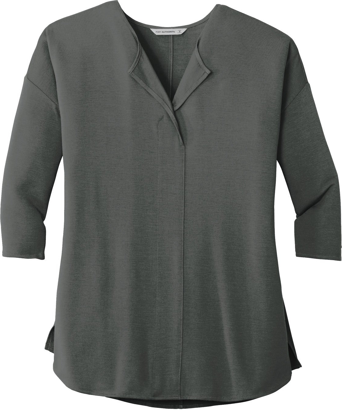No-Logo CLOSEOUT - Port Authority Ladies Concept 3/4-Sleeve Soft Split Neck Top-Active-Port Authority-Grey Smoke-XS-Thread Logic