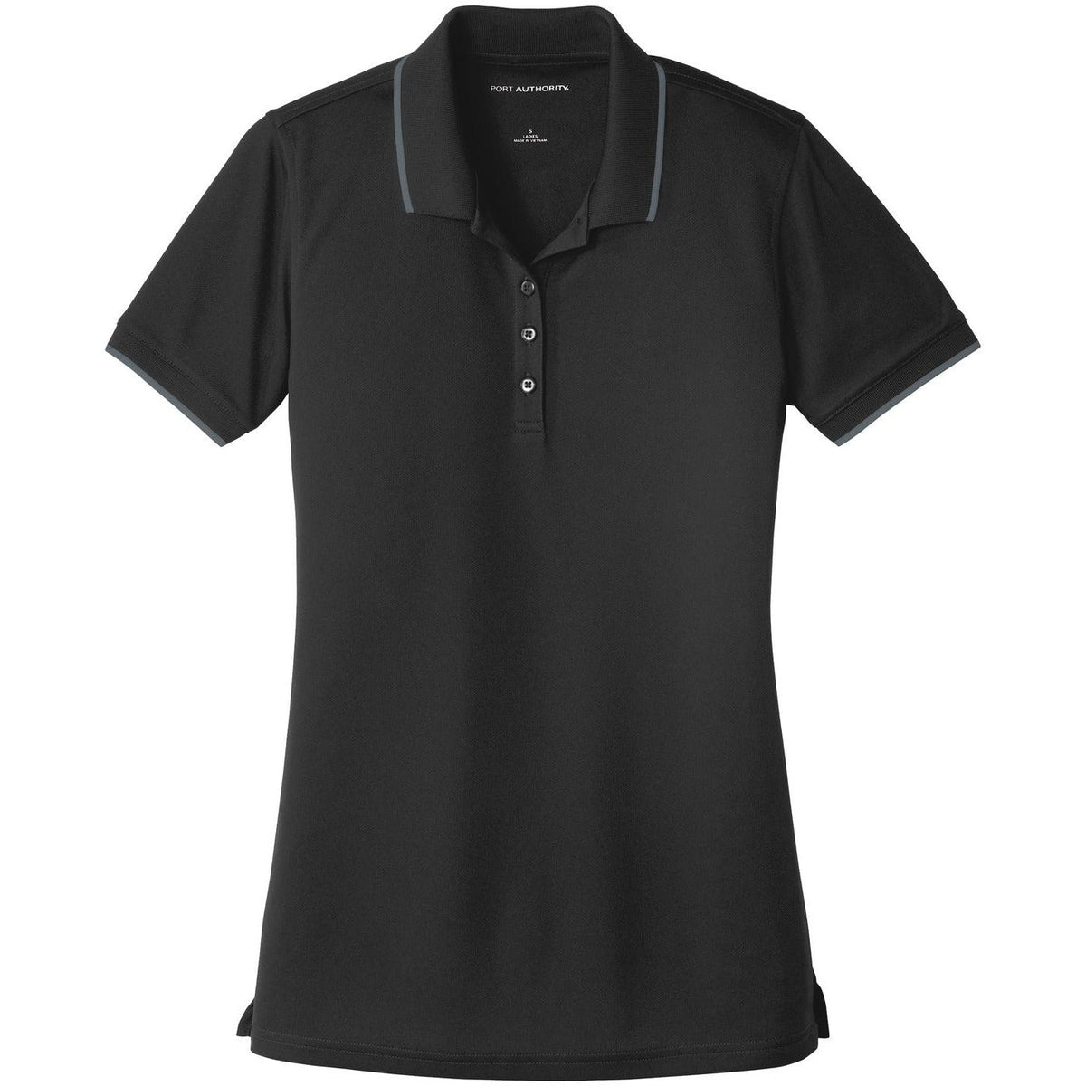 logo-left Port Authority Women's Dry Zone UV Micro-Mesh Tipped Polo-Regular-Port Authority-Deep Black/Graphite-XS-Thread Logic