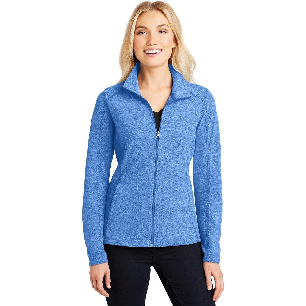 no-logo Port Authority Women's Heather Microfleece Full-Zip Jacket-Regular-Port Authority-Light Royal Heather-XS-Thread Logic
