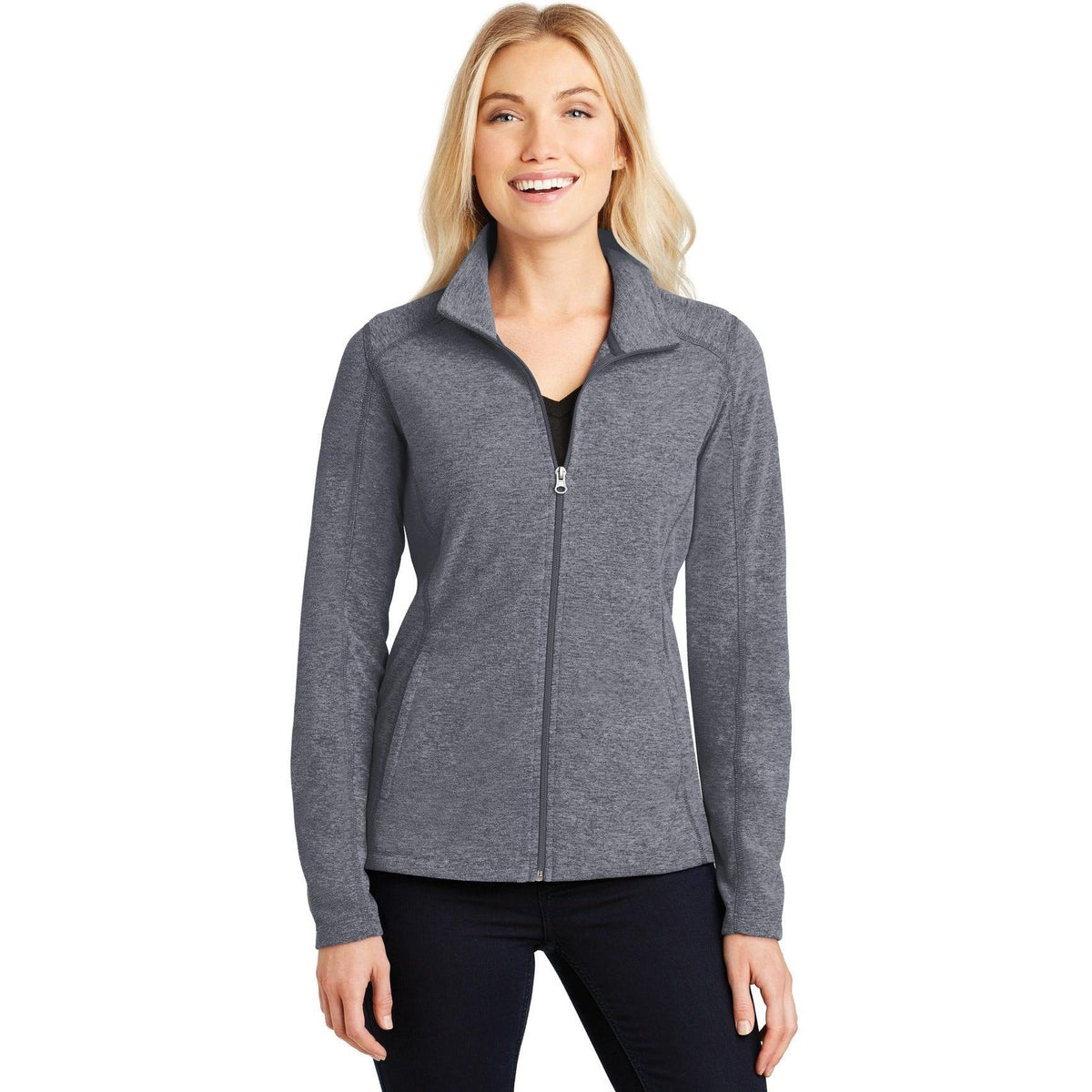 no-logo Port Authority Women's Heather Microfleece Full-Zip Jacket-Regular-Port Authority-True Navy Heather-XS-Thread Logic