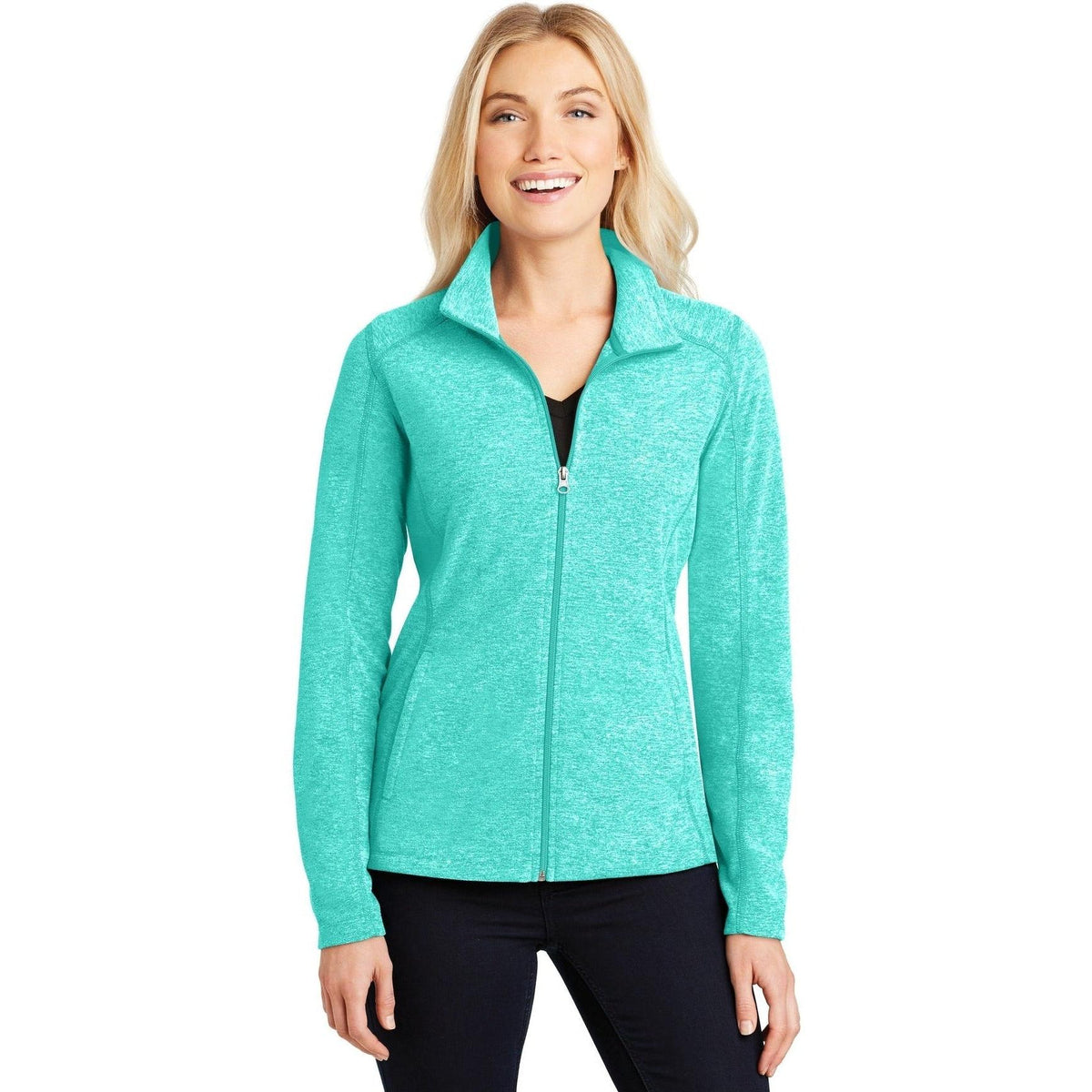 no-logo Port Authority Women's Heather Microfleece Full-Zip Jacket-Regular-Port Authority-Aqua Green Heather-XS-Thread Logic