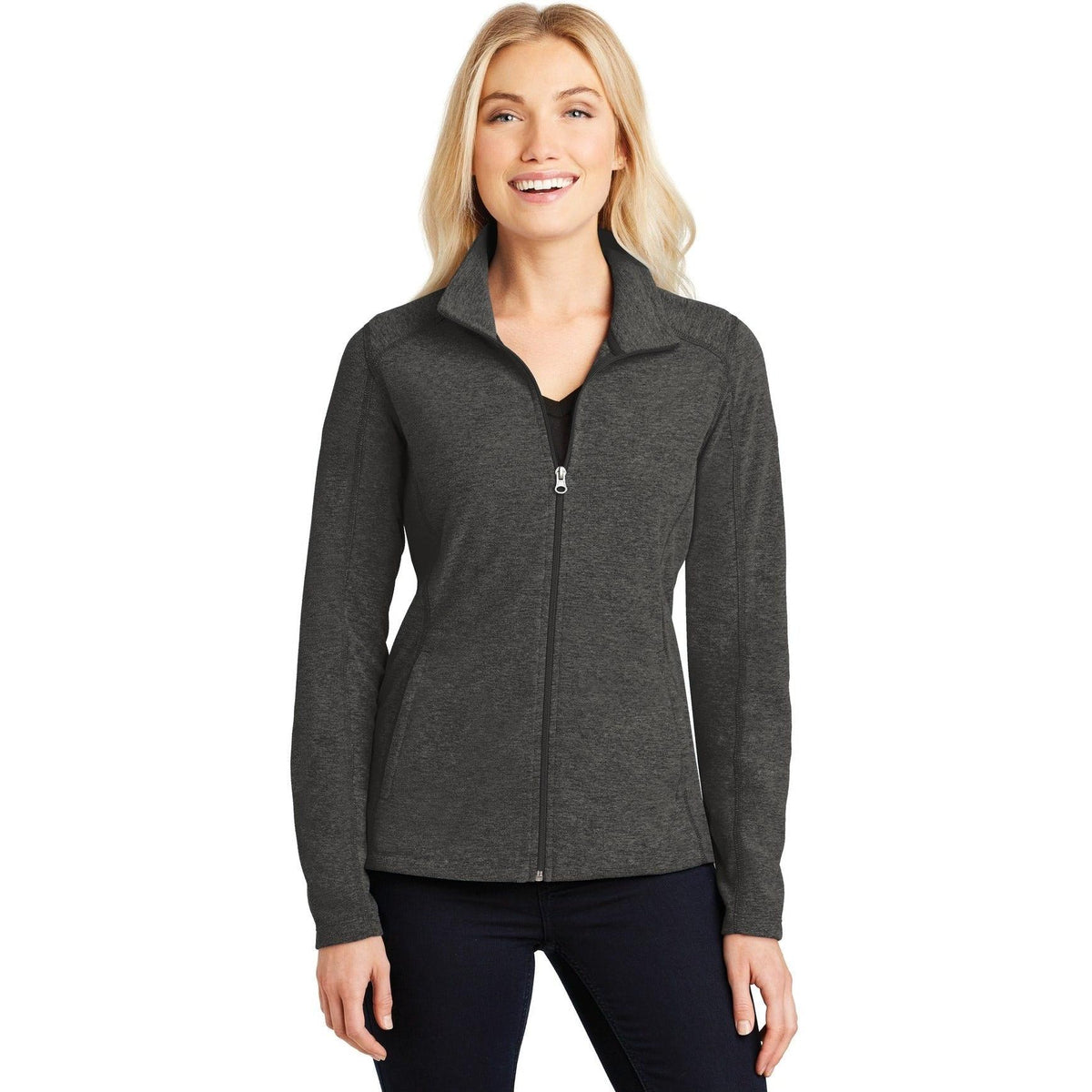 no-logo Port Authority Women's Heather Microfleece Full-Zip Jacket-Regular-Port Authority-Black Charcoal Heather-XS-Thread Logic