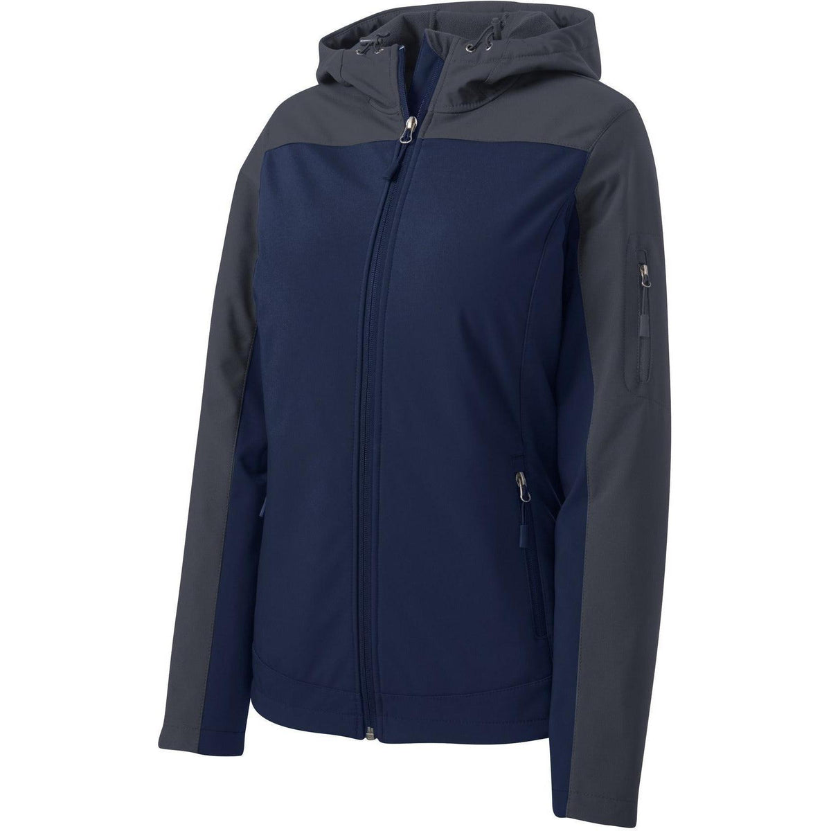 no-logo Port Authority Women's Hooded Core Soft Shell Jacket-Regular-Port Authority-Dress Blue Navy/Battleship Grey-XS-Thread Logic