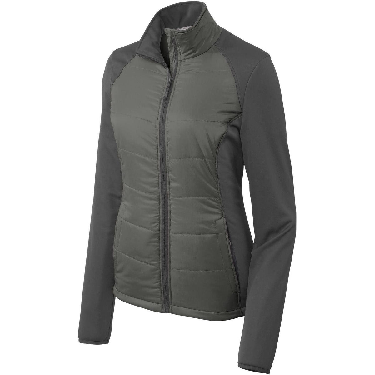 logo-left Port Authority Women's Hybrid Soft Shell Jacket-Regular-Port Authority-Smoke Grey/Grey Steel-XS-Thread Logic