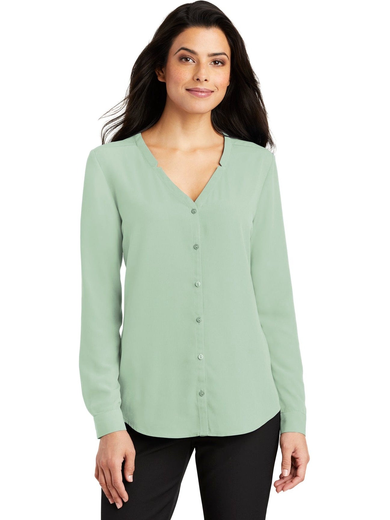 no-logo Port Authority Ladies Long Sleeve Button-Front Blouse-Regular-Port Authority-Thread Logic