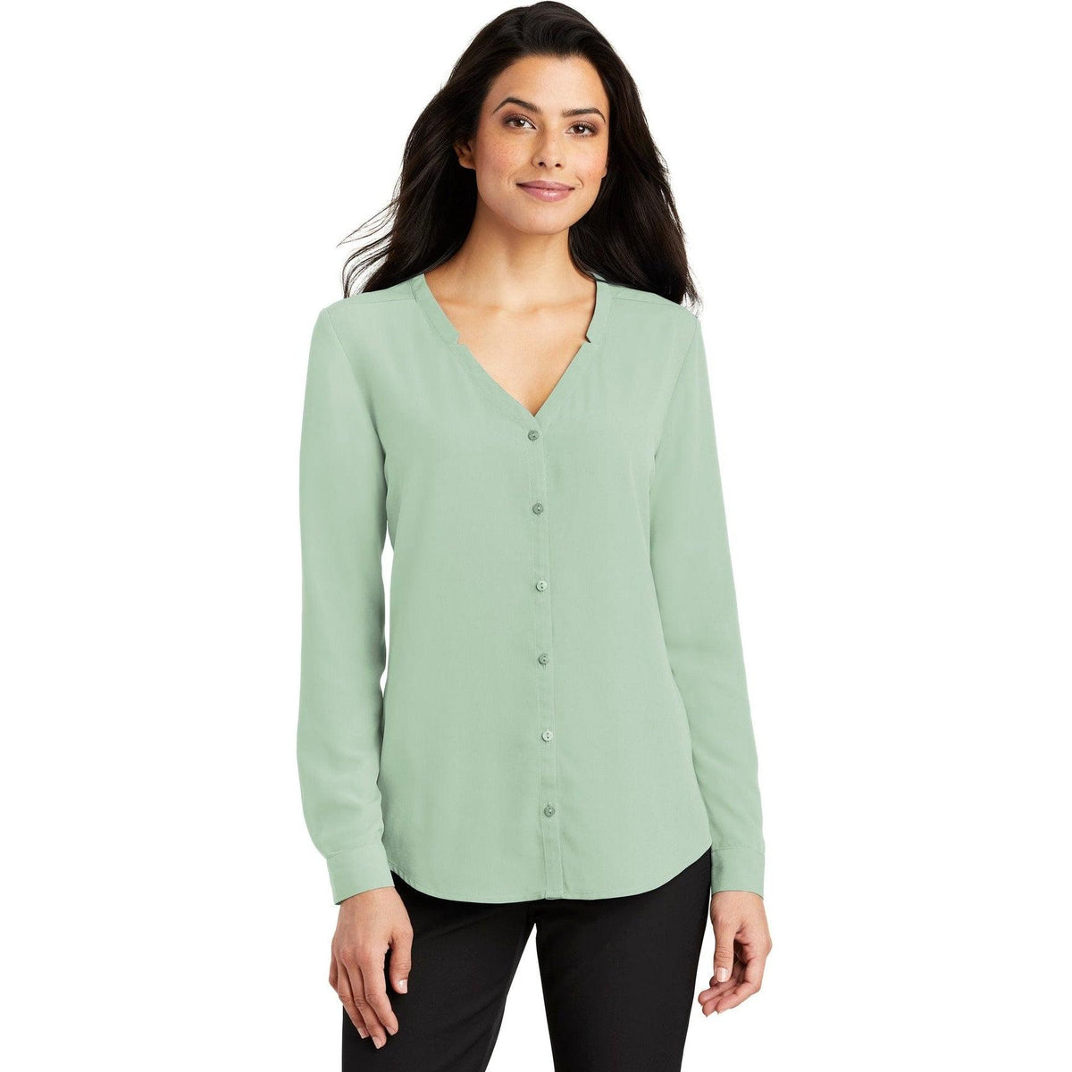 no-logo Port Authority Ladies Long Sleeve Button-Front Blouse-Regular-Port Authority-Thread Logic