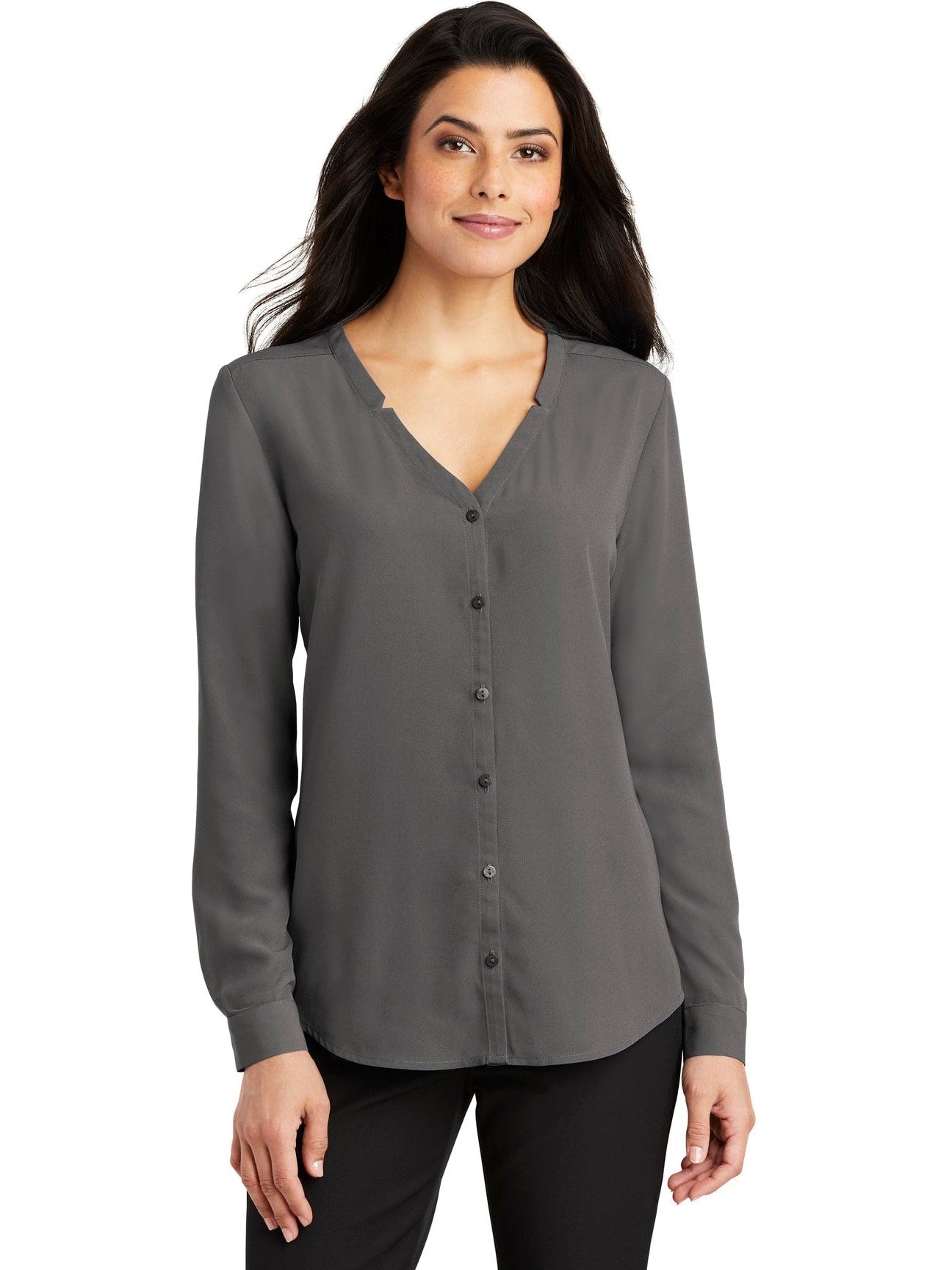 no-logo Port Authority Ladies Long Sleeve Button-Front Blouse-Regular-Port Authority-Thread Logic