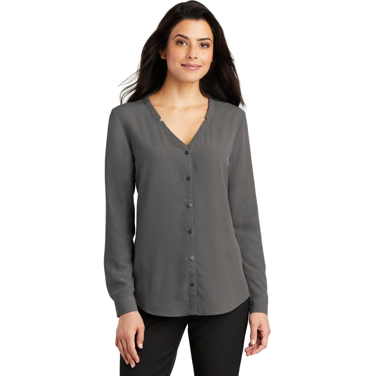 no-logo Port Authority Ladies Long Sleeve Button-Front Blouse-Regular-Port Authority-Thread Logic