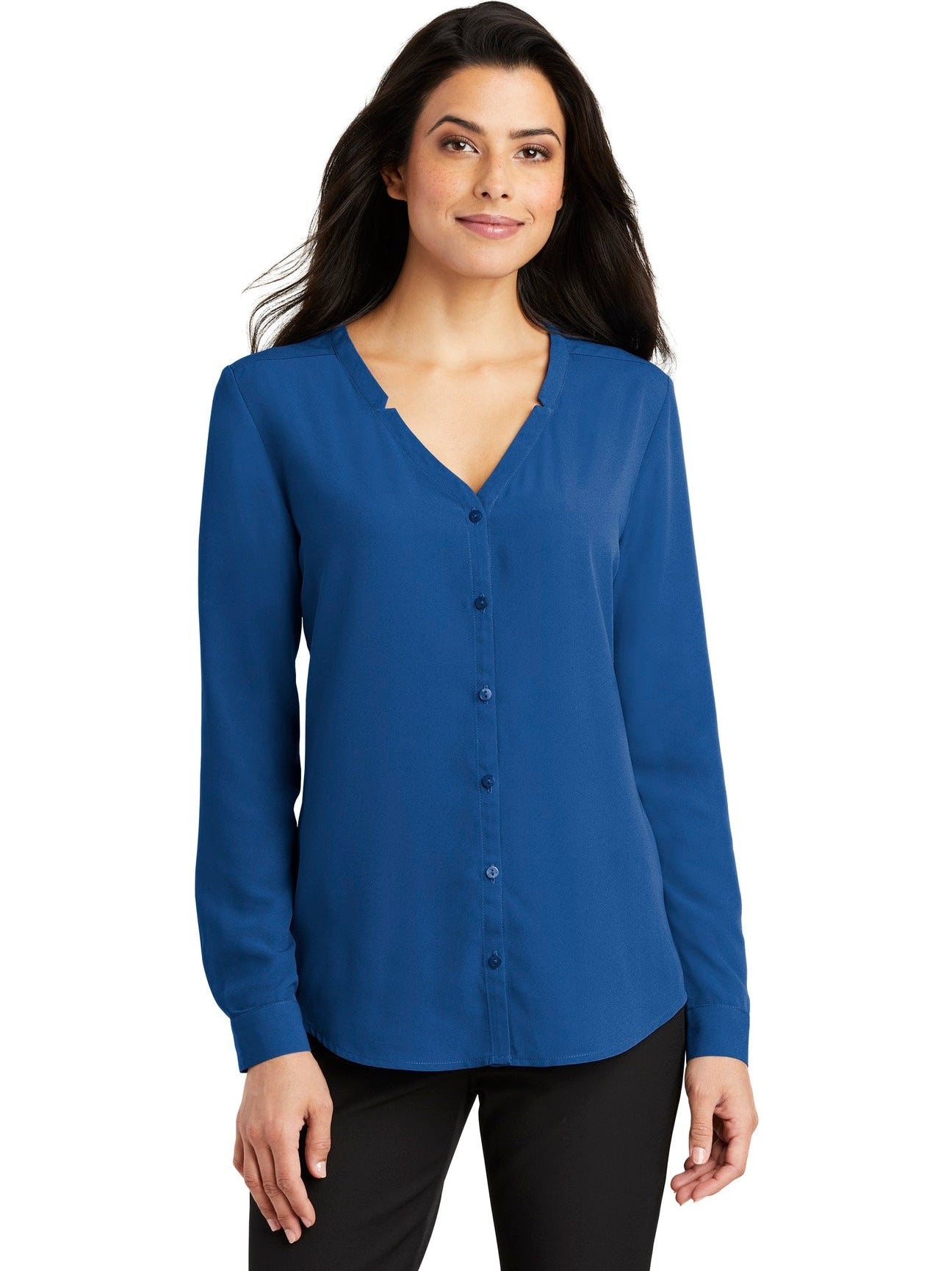 no-logo Port Authority Ladies Long Sleeve Button-Front Blouse-Regular-Port Authority-Thread Logic