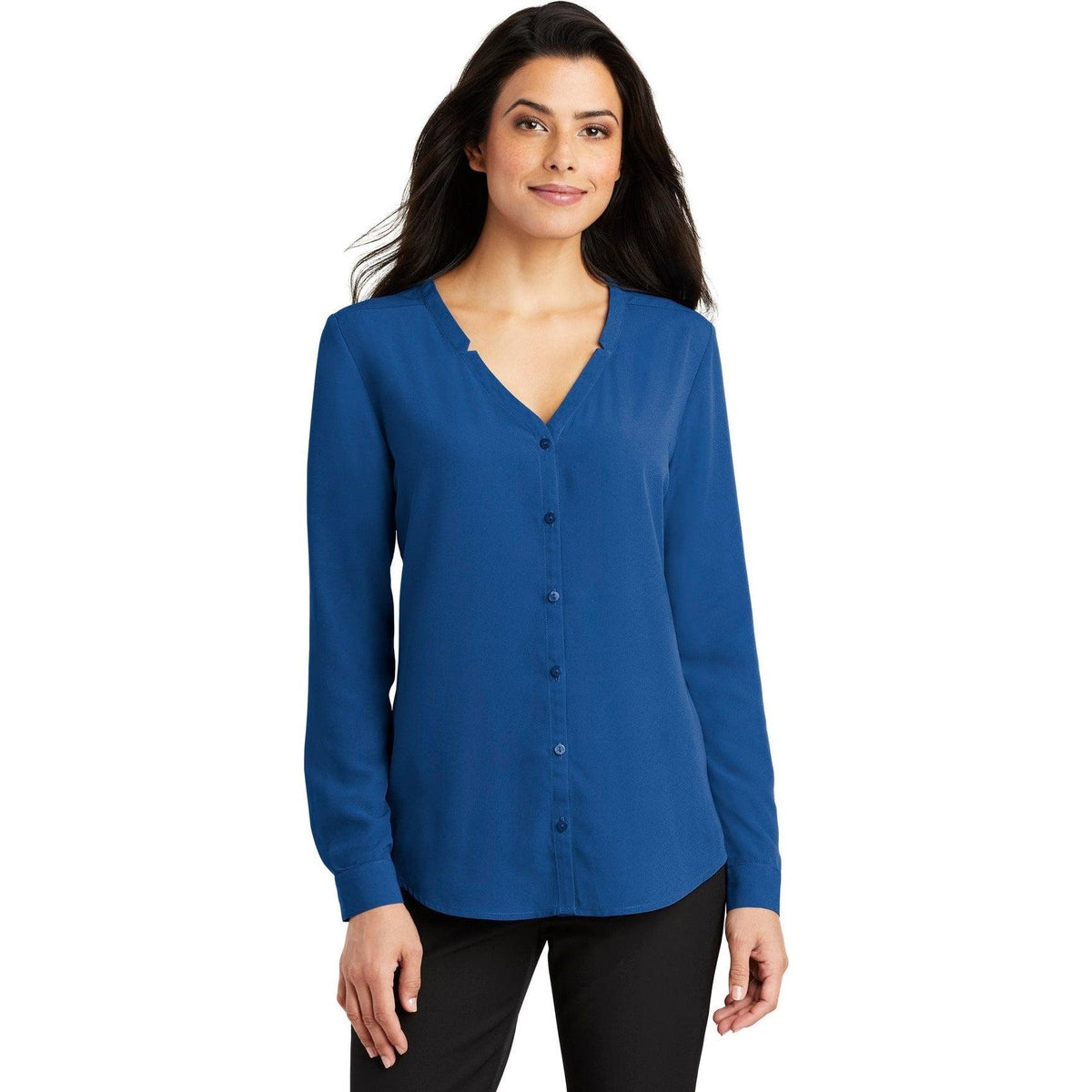 no-logo Port Authority Ladies Long Sleeve Button-Front Blouse-Regular-Port Authority-Thread Logic