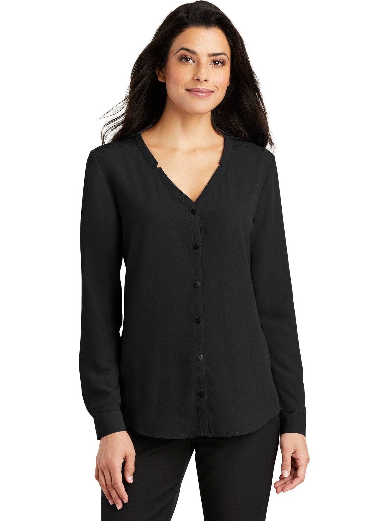 no-logo Port Authority Ladies Long Sleeve Button-Front Blouse-Regular-Port Authority-Thread Logic