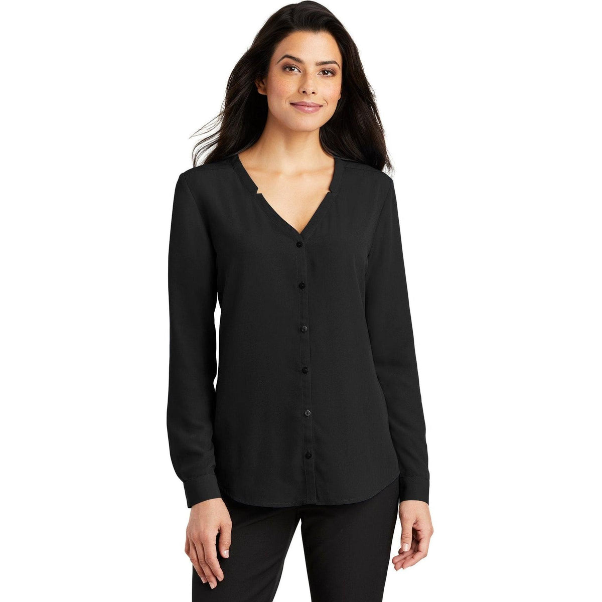 no-logo Port Authority Ladies Long Sleeve Button-Front Blouse-Regular-Port Authority-Thread Logic