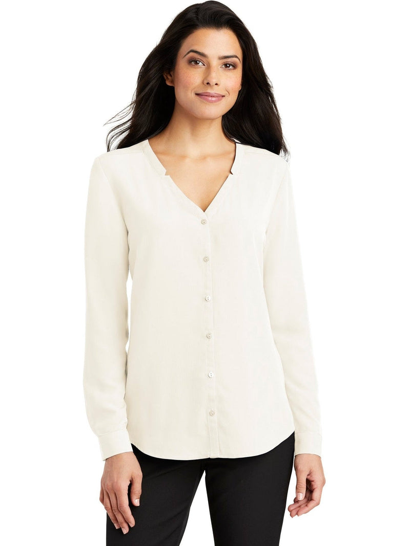 no-logo Port Authority Ladies Long Sleeve Button-Front Blouse-Regular-Port Authority-Thread Logic