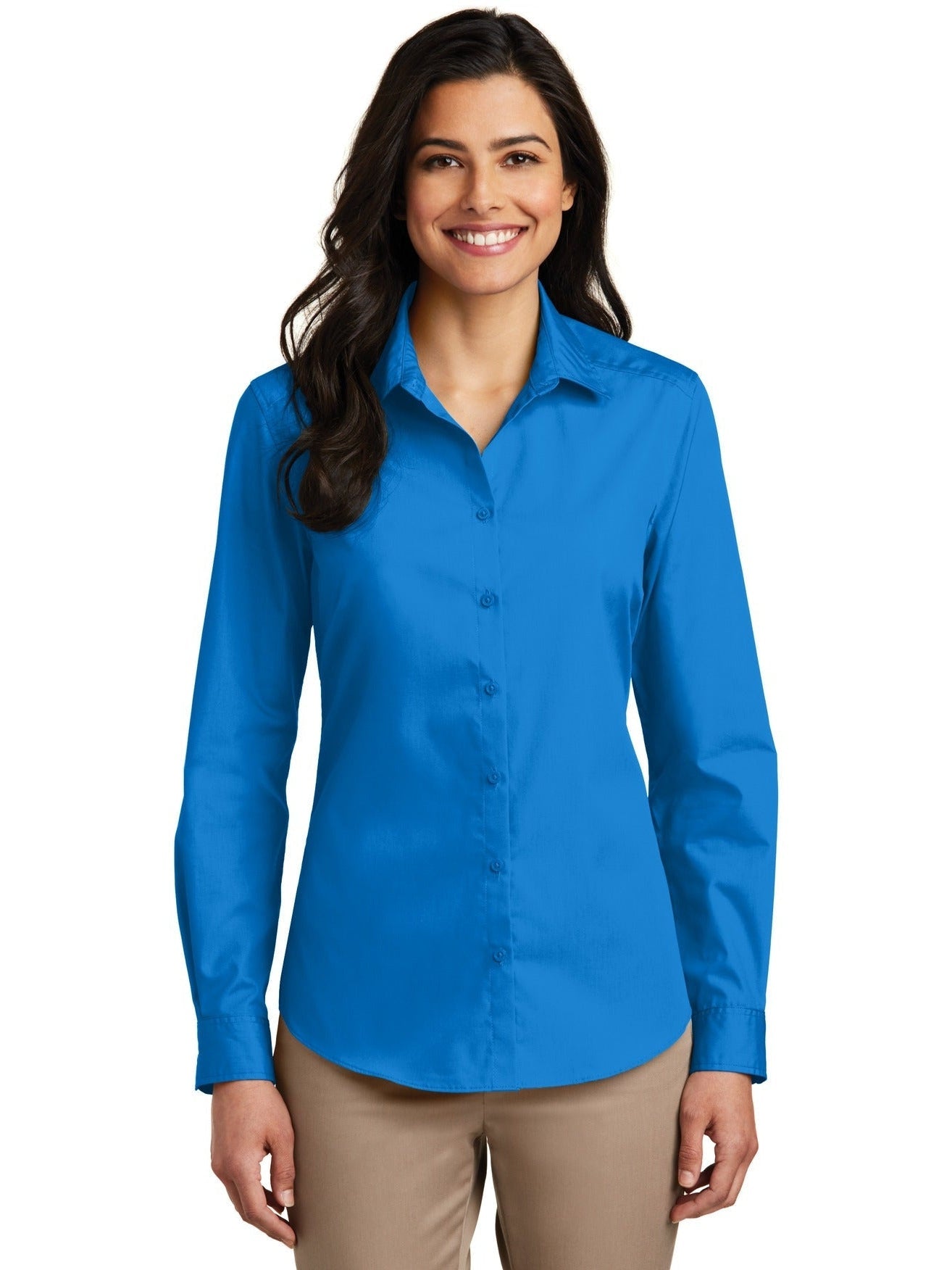 no-logo Port Authority Ladies Long Sleeve Carefree Poplin Shirt-Regular-Port Authority-Thread Logic