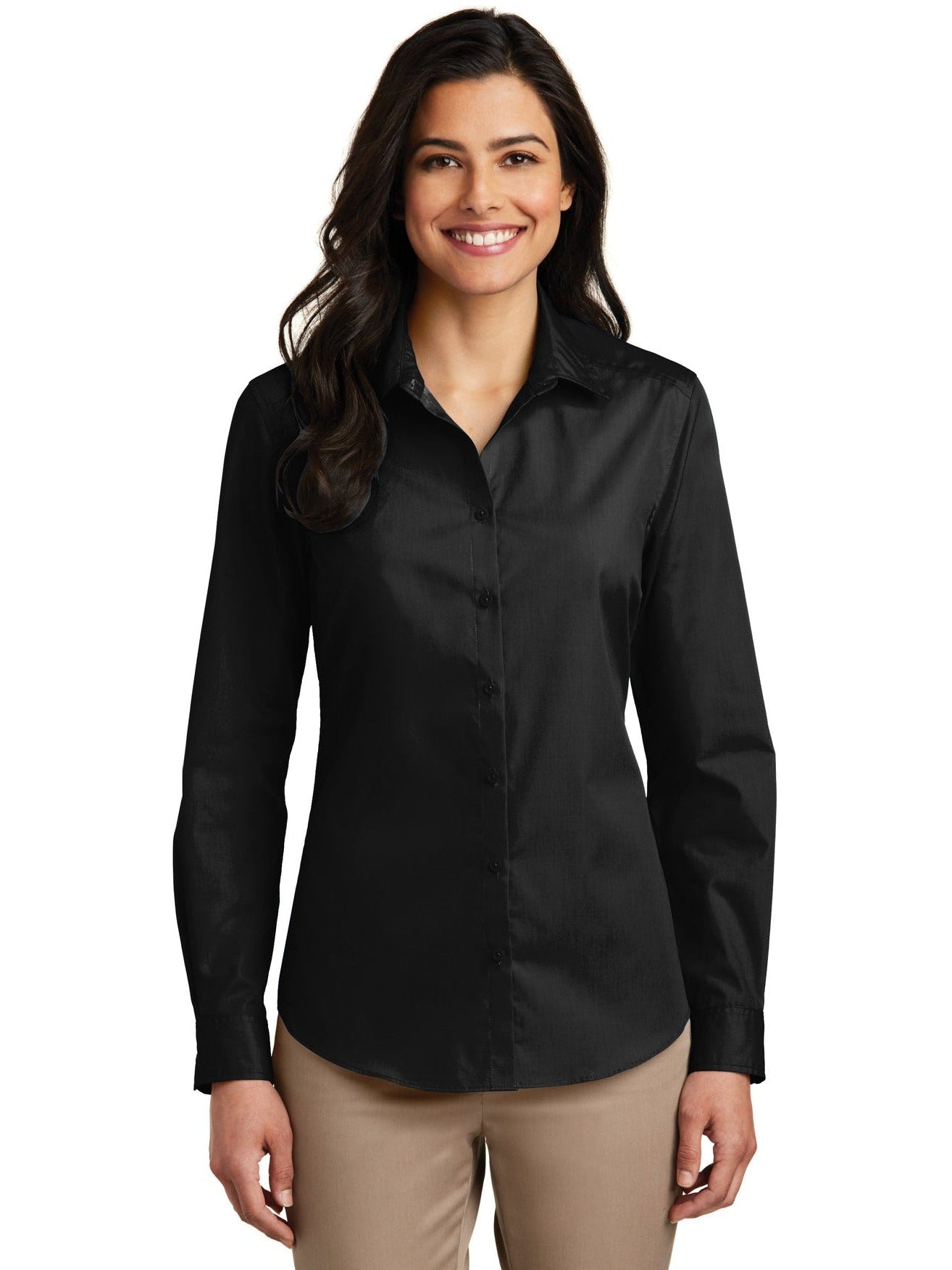 no-logo Port Authority Ladies Long Sleeve Carefree Poplin Shirt-Regular-Port Authority-Thread Logic