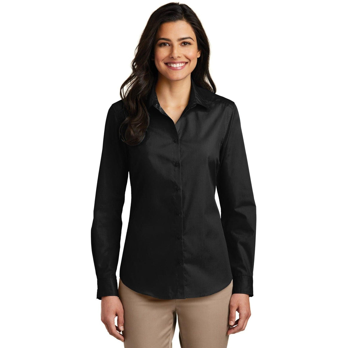 no-logo Port Authority Women's Long Sleeve Carefree Poplin Shirt-Dress Shirts-Port Authority-Thread Logic
