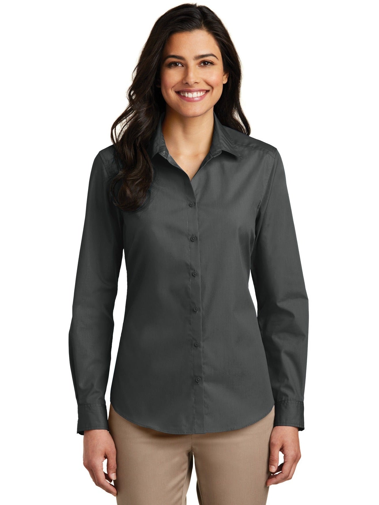 no-logo Port Authority Ladies Long Sleeve Carefree Poplin Shirt-Regular-Port Authority-Thread Logic
