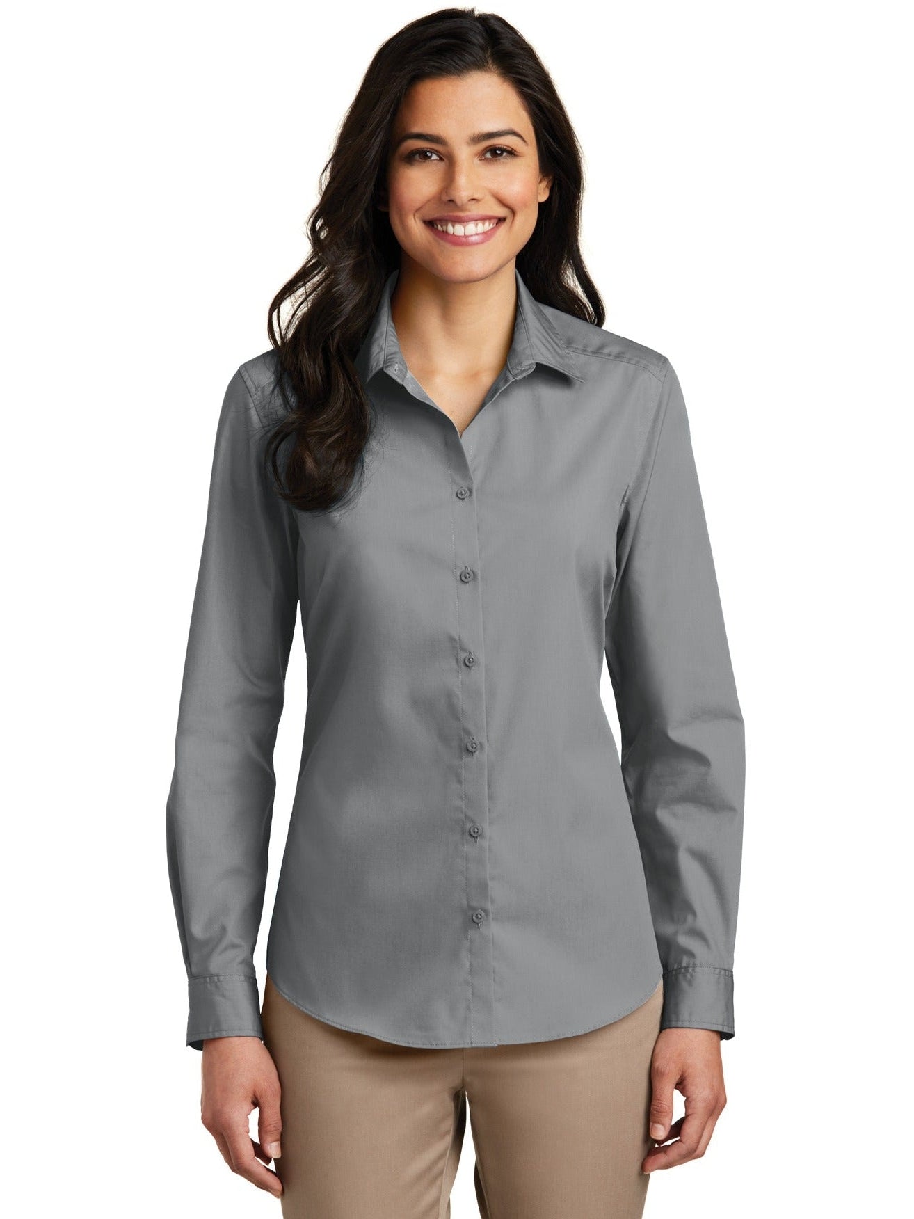 no-logo Port Authority Ladies Long Sleeve Carefree Poplin Shirt-Regular-Port Authority-Thread Logic