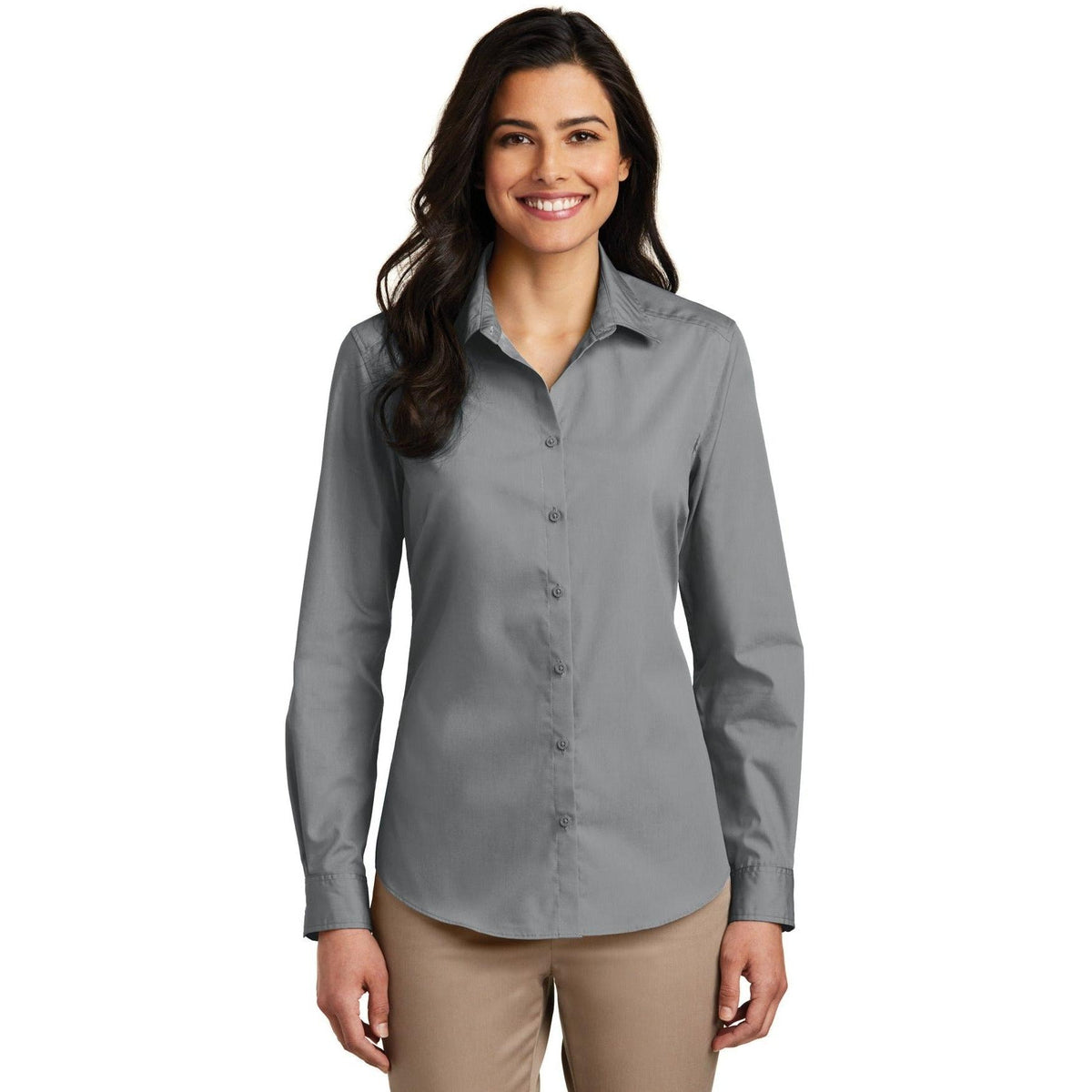 no-logo Port Authority Women's Long Sleeve Carefree Poplin Shirt-Dress Shirts-Port Authority-Thread Logic