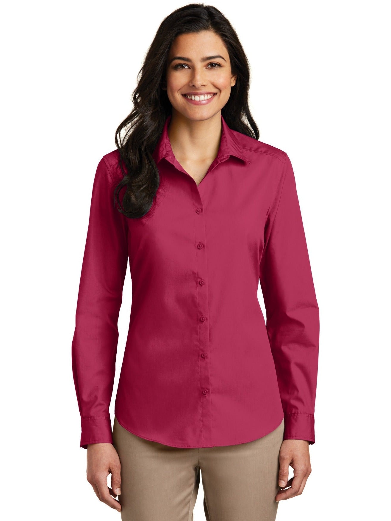 no-logo Port Authority Ladies Long Sleeve Carefree Poplin Shirt-Regular-Port Authority-Thread Logic
