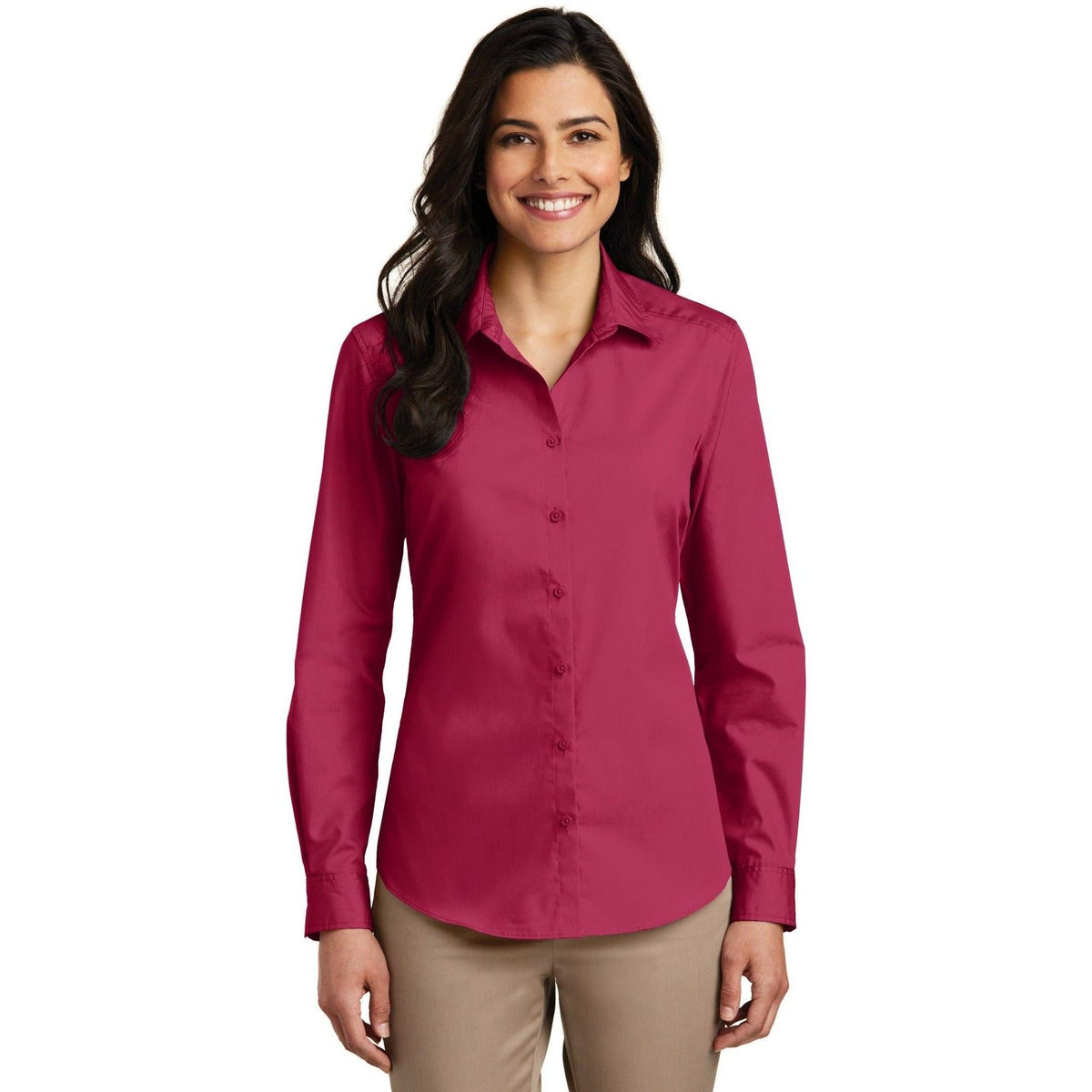 no-logo Port Authority Women's Long Sleeve Carefree Poplin Shirt-Dress Shirts-Port Authority-Thread Logic