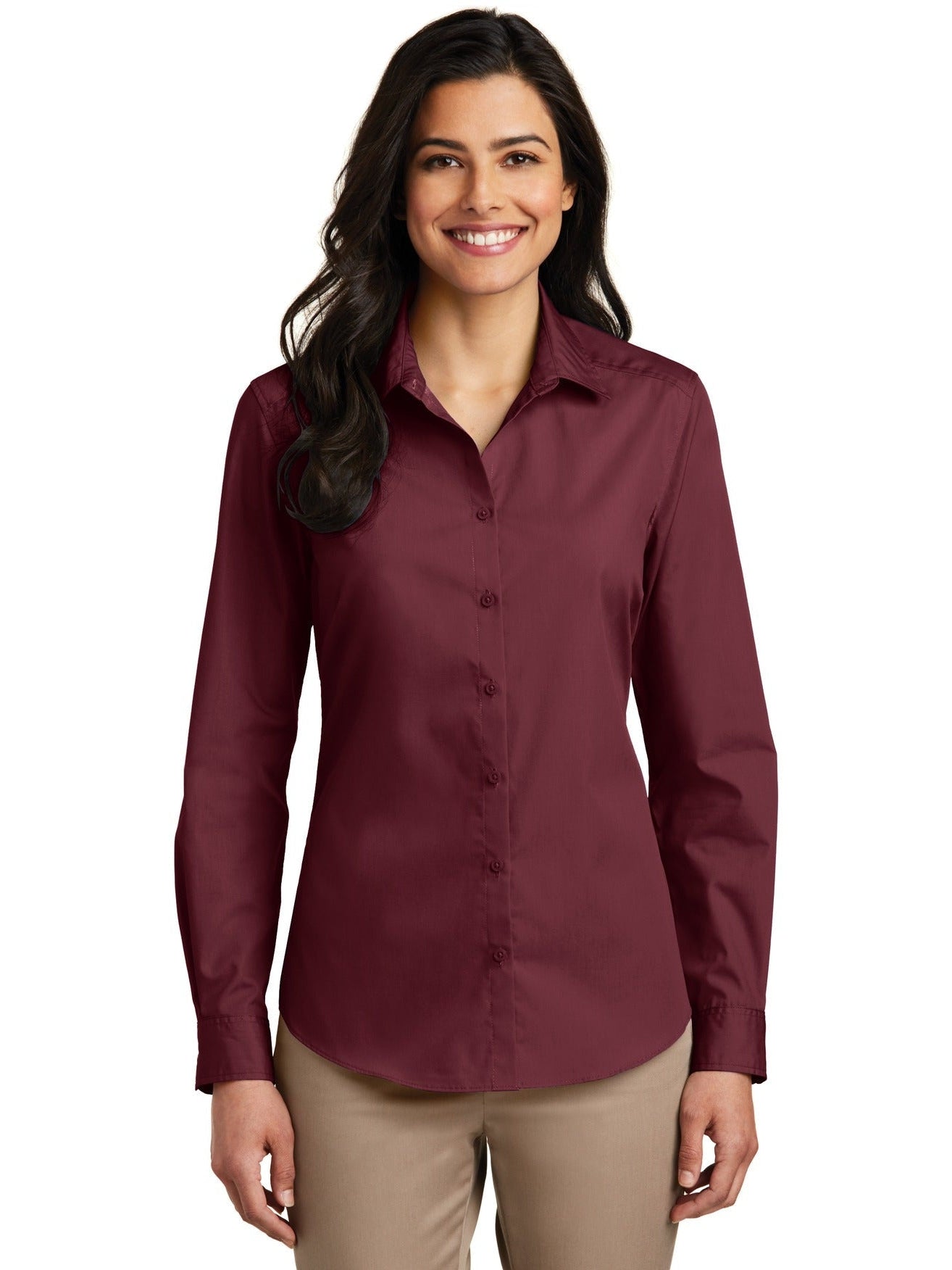 no-logo Port Authority Ladies Long Sleeve Carefree Poplin Shirt-Regular-Port Authority-Thread Logic