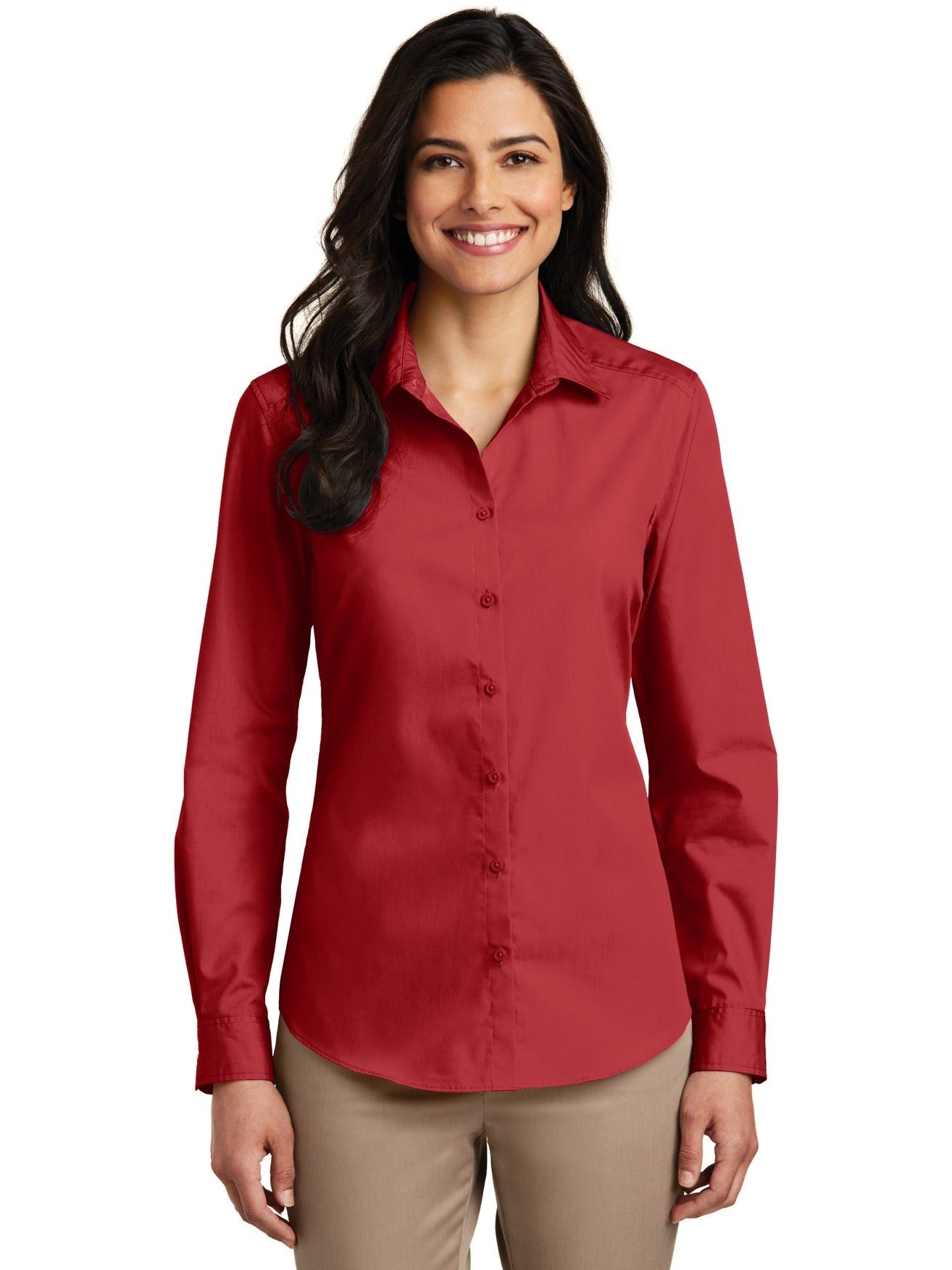 no-logo Port Authority Ladies Long Sleeve Carefree Poplin Shirt-Regular-Port Authority-Thread Logic