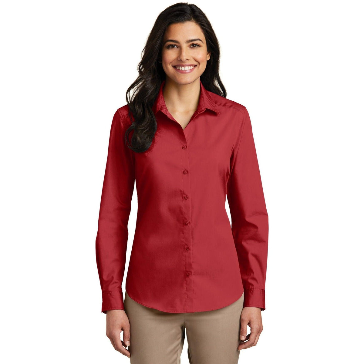no-logo Port Authority Women's Long Sleeve Carefree Poplin Shirt-Dress Shirts-Port Authority-Thread Logic