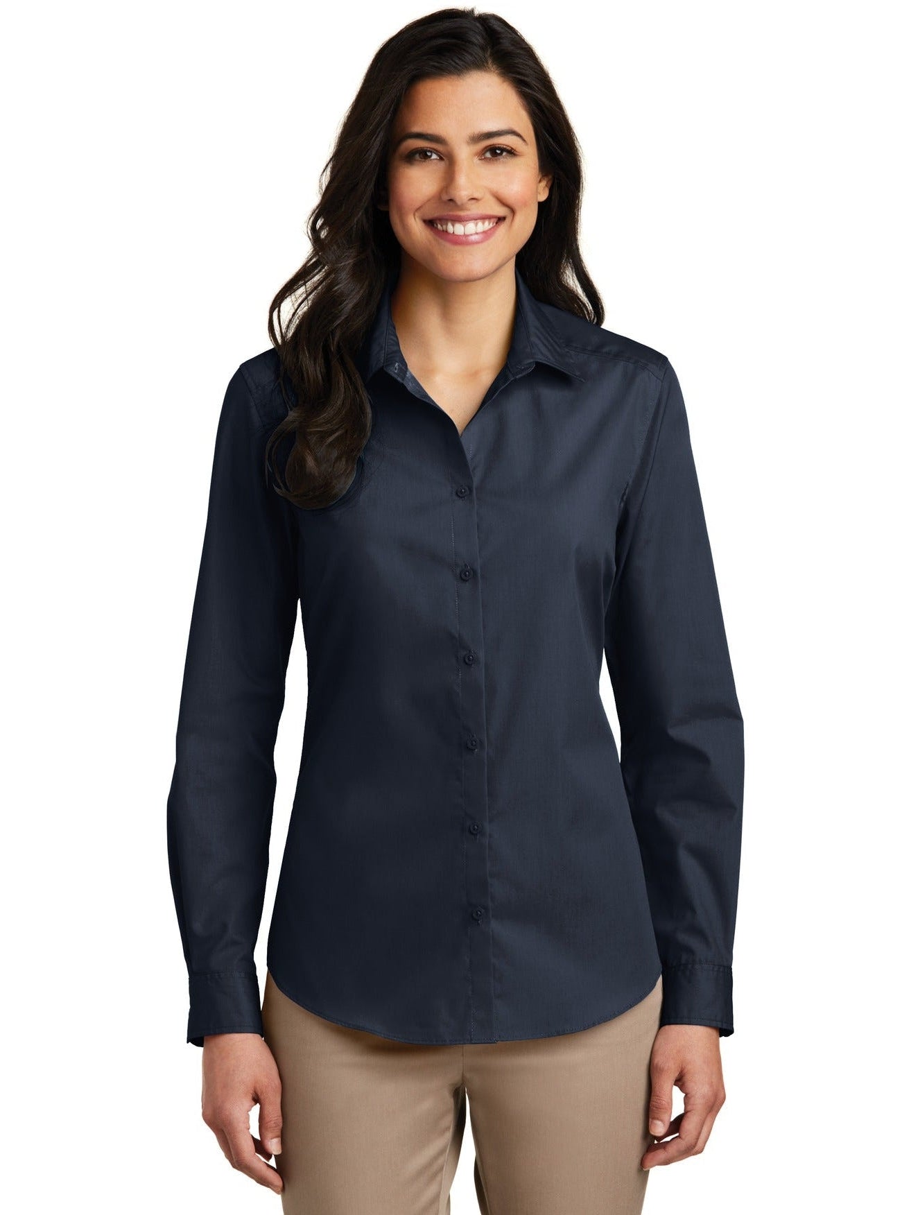 no-logo Port Authority Ladies Long Sleeve Carefree Poplin Shirt-Regular-Port Authority-Thread Logic