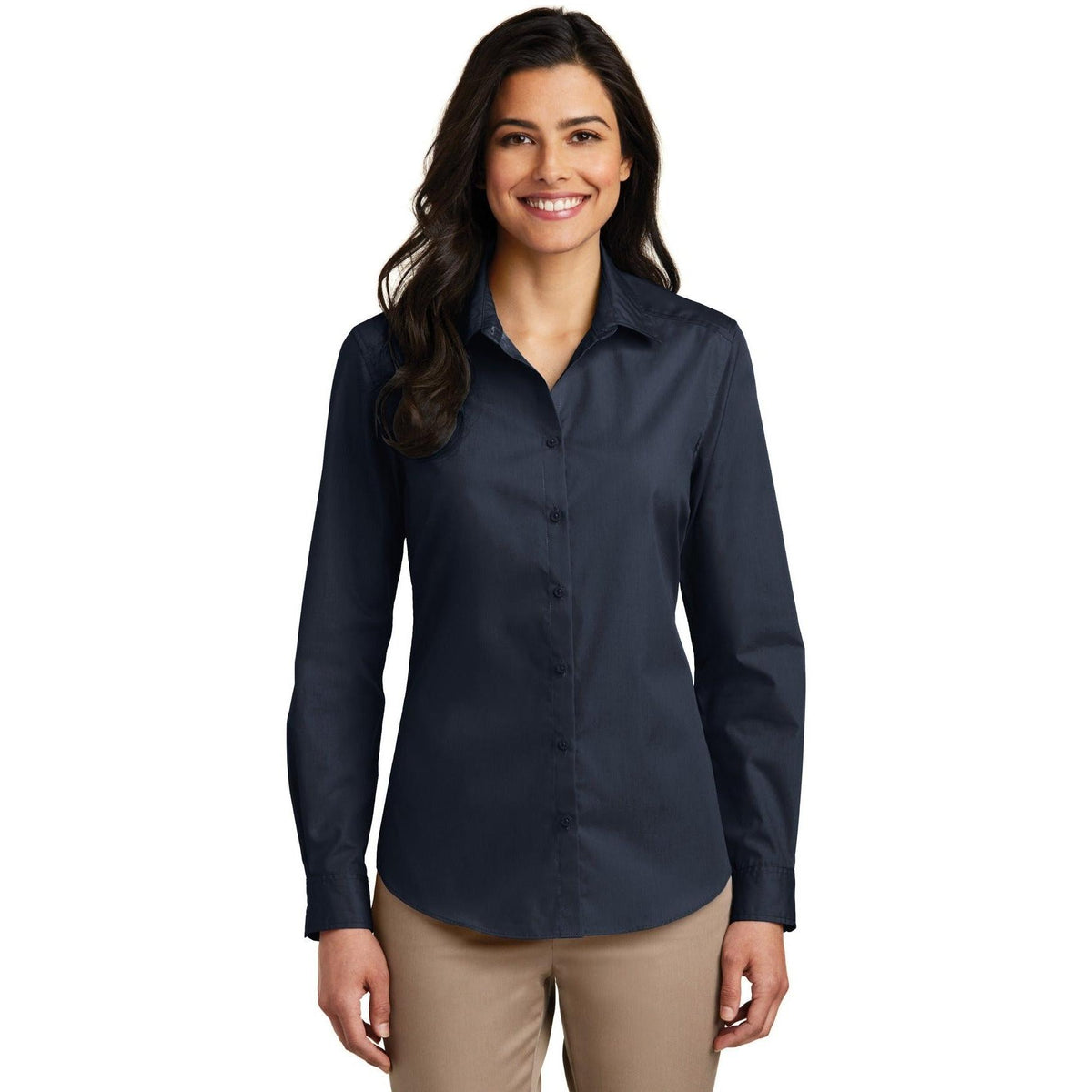 no-logo Port Authority Women's Long Sleeve Carefree Poplin Shirt-Dress Shirts-Port Authority-Thread Logic