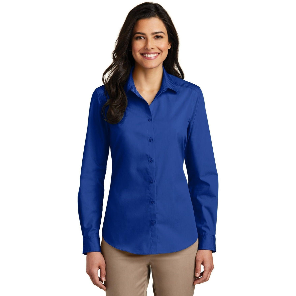 no-logo Port Authority Women's Long Sleeve Carefree Poplin Shirt-Dress Shirts-Port Authority-Thread Logic