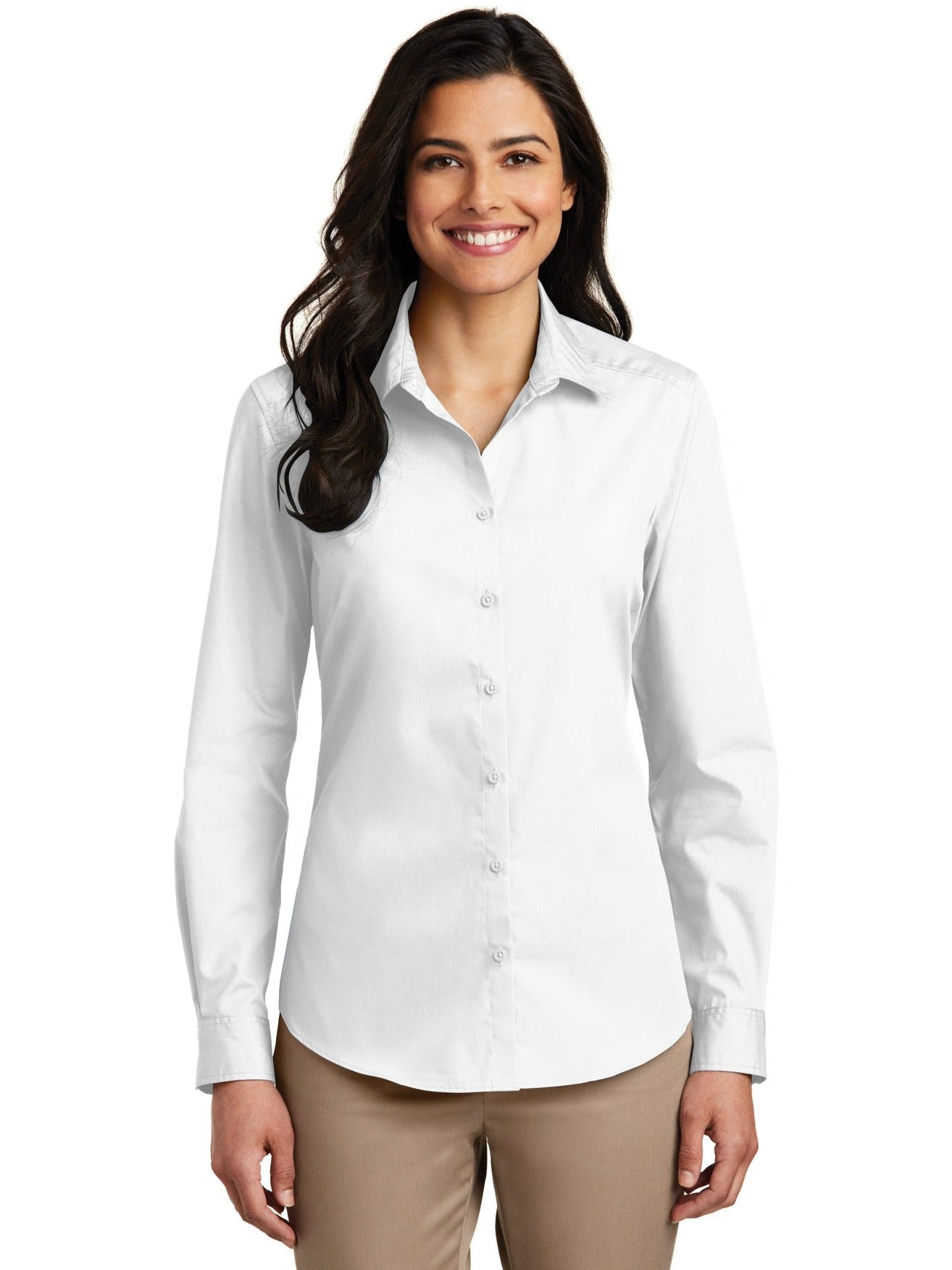 no-logo Port Authority Ladies Long Sleeve Carefree Poplin Shirt-Regular-Port Authority-Thread Logic