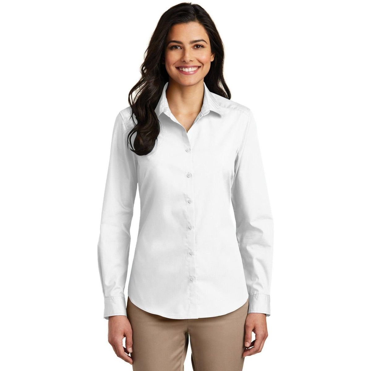 no-logo Port Authority Women's Long Sleeve Carefree Poplin Shirt-Dress Shirts-Port Authority-Thread Logic