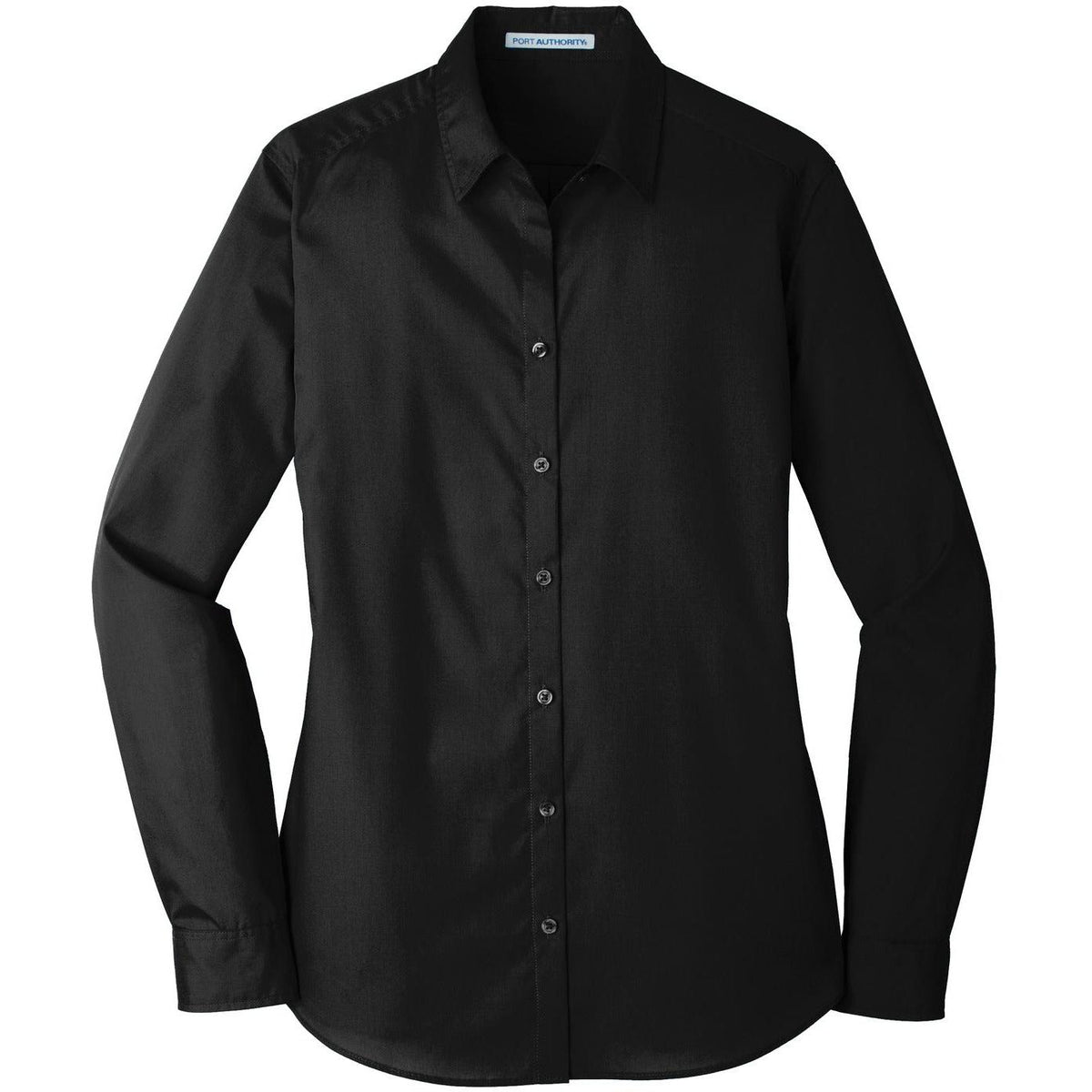 no-logo Port Authority Women's Long Sleeve Carefree Poplin Shirt-Dress Shirts-Port Authority-Deep Black-XS-Thread Logic