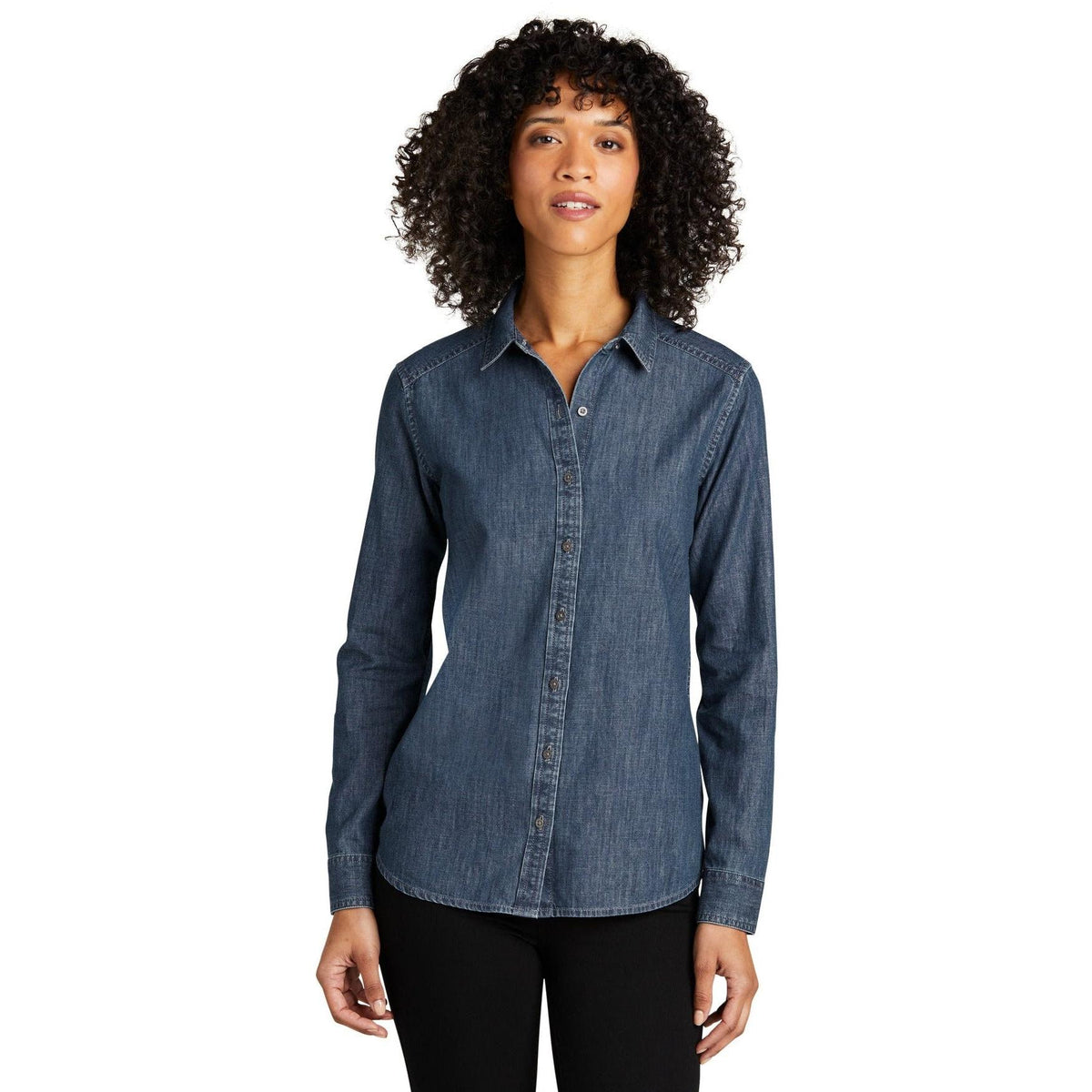 no-logo Port Authority Ladies Long Sleeve Perfect Denim Shirt-Regular-Port & Company-Thread Logic