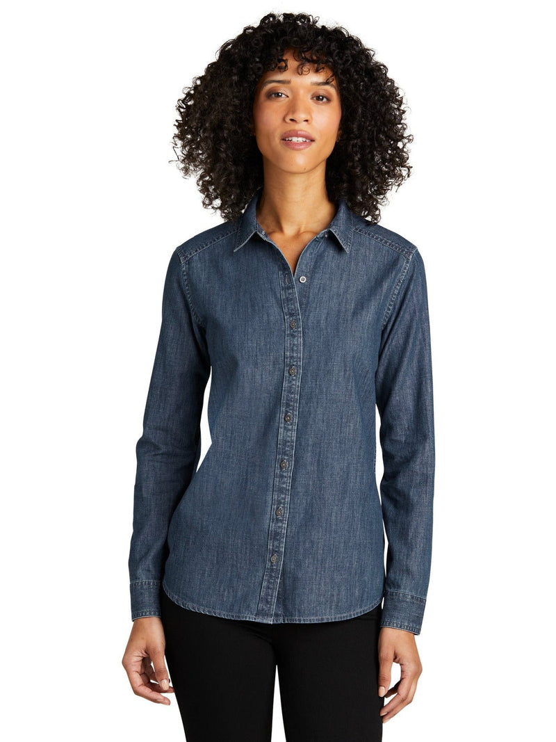 no-logo Port Authority Ladies Long Sleeve Perfect Denim Shirt-Regular-Port & Company-Thread Logic