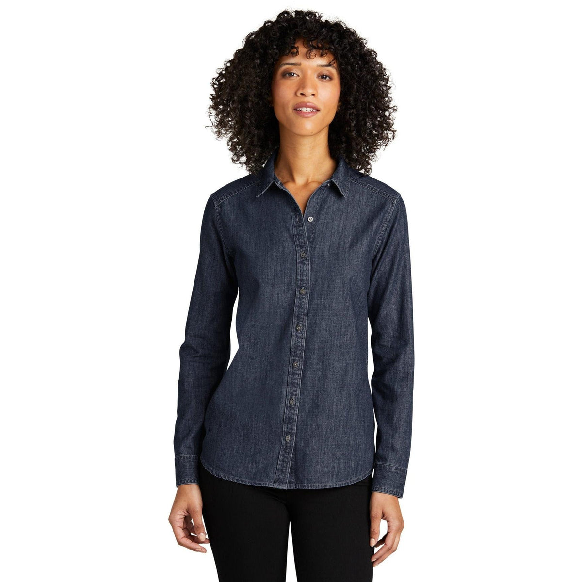 no-logo Port Authority Ladies Long Sleeve Perfect Denim Shirt-Regular-Port & Company-Thread Logic