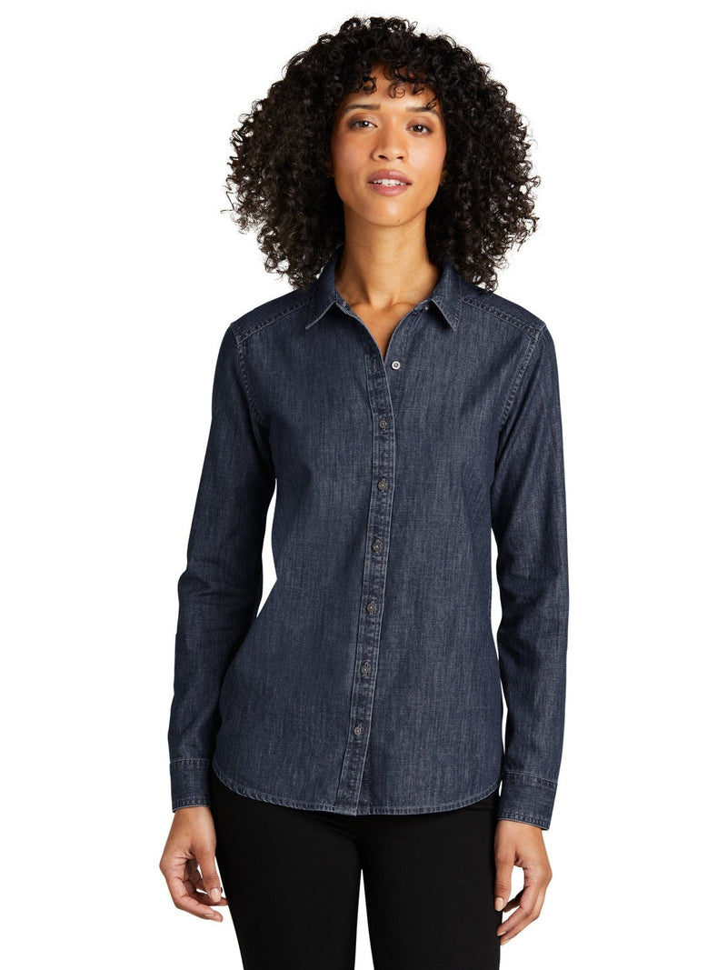 no-logo Port Authority Ladies Long Sleeve Perfect Denim Shirt-Regular-Port & Company-Thread Logic