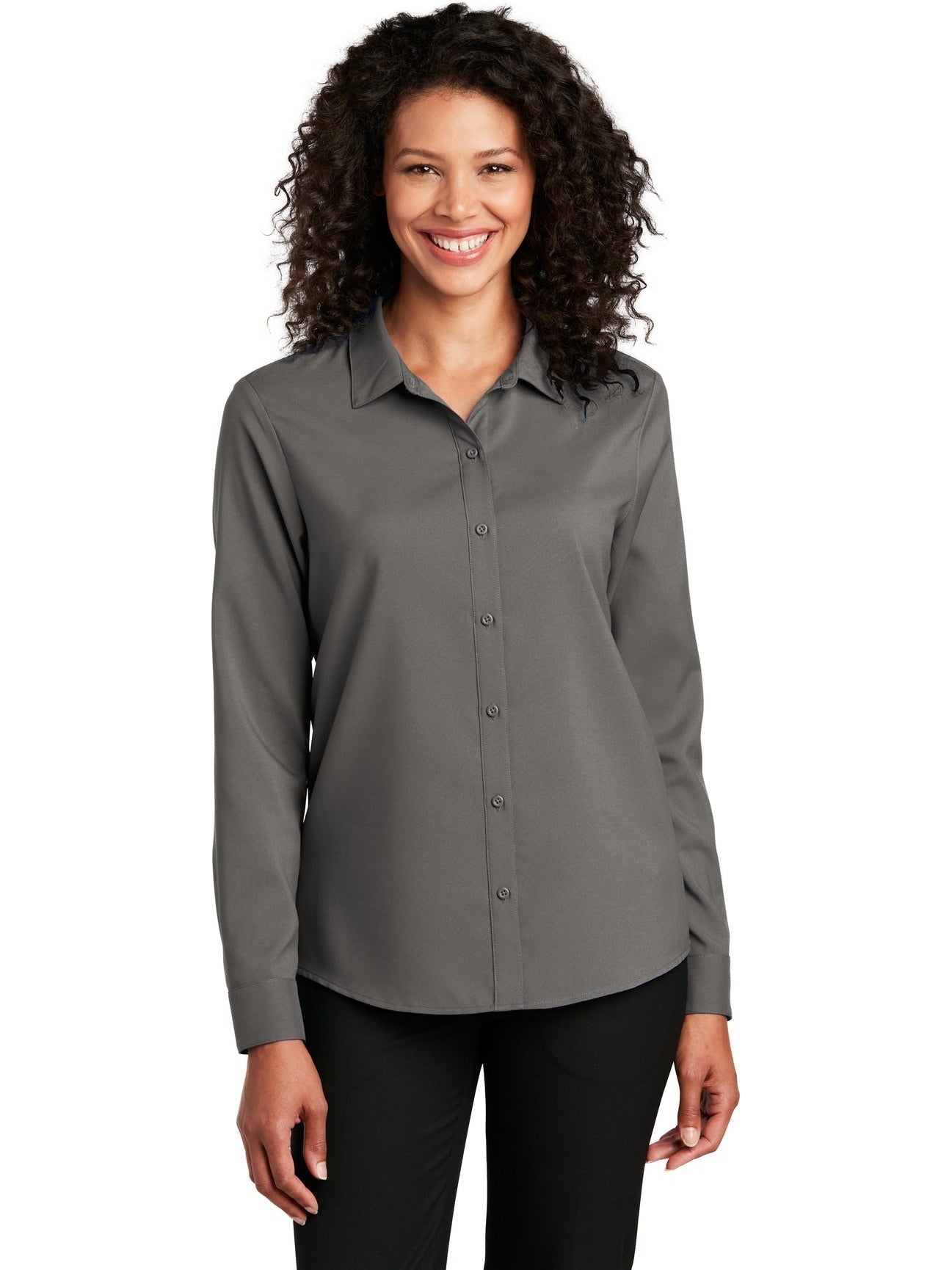 no-logo Port Authority Ladies Long Sleeve Performance Staff Shirt-Regular-Port Authority-Thread Logic
