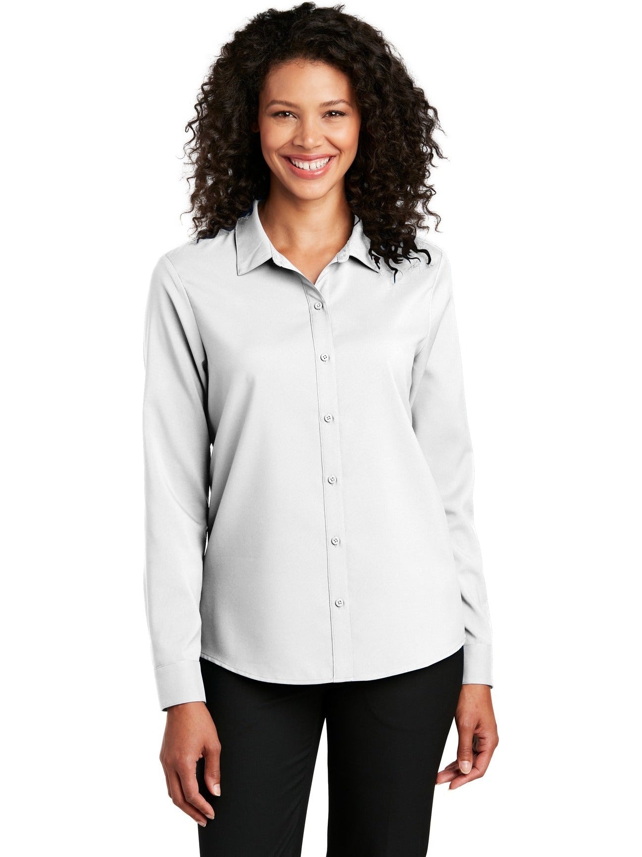 no-logo Port Authority Ladies Long Sleeve Performance Staff Shirt-Regular-Port Authority-Thread Logic